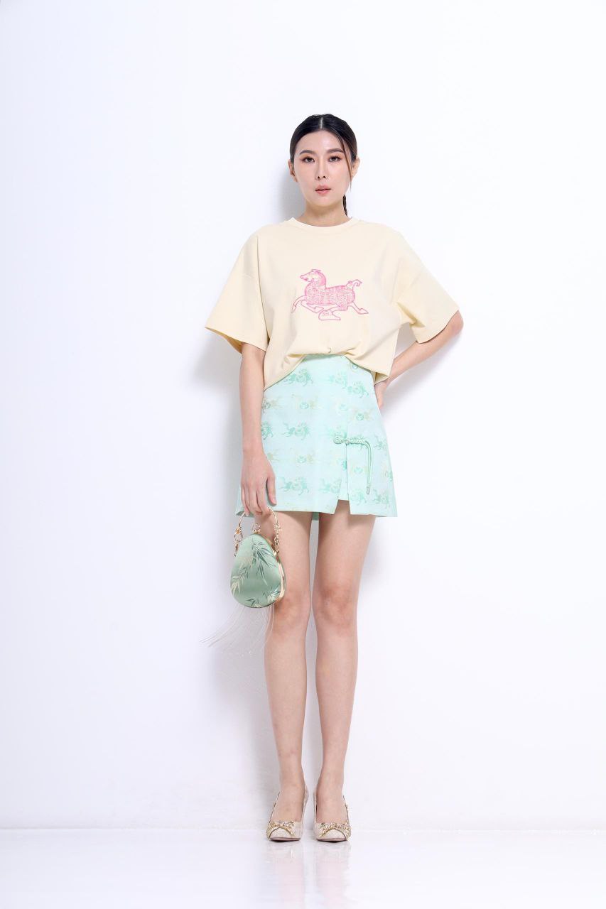 刺绣粉红马图案宽松上衣 2649