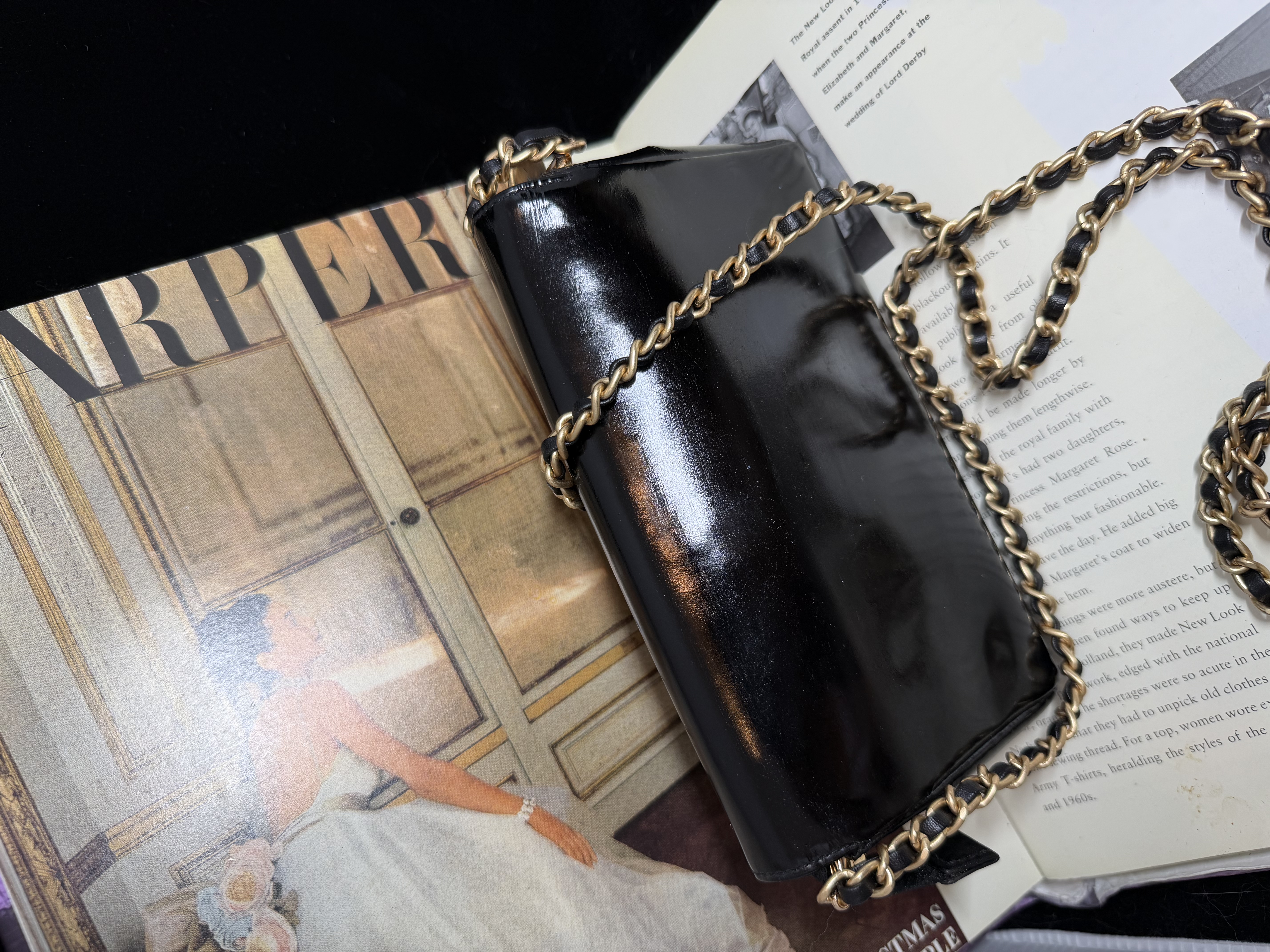 vintage chanel black patent leather vanity