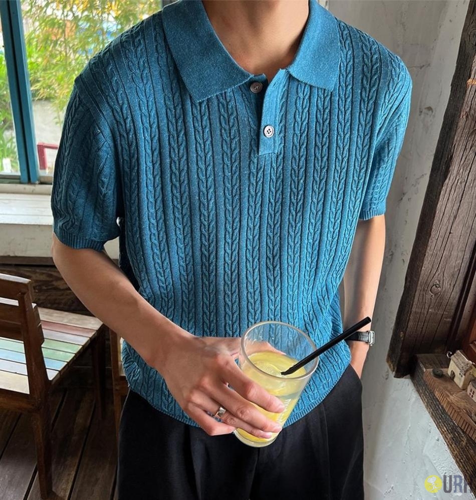 【100%保證韓國直送】Summer Linen Blend 立體麻花輕盈可水洗短袖Polo針織 👕 [3 color] RG164115