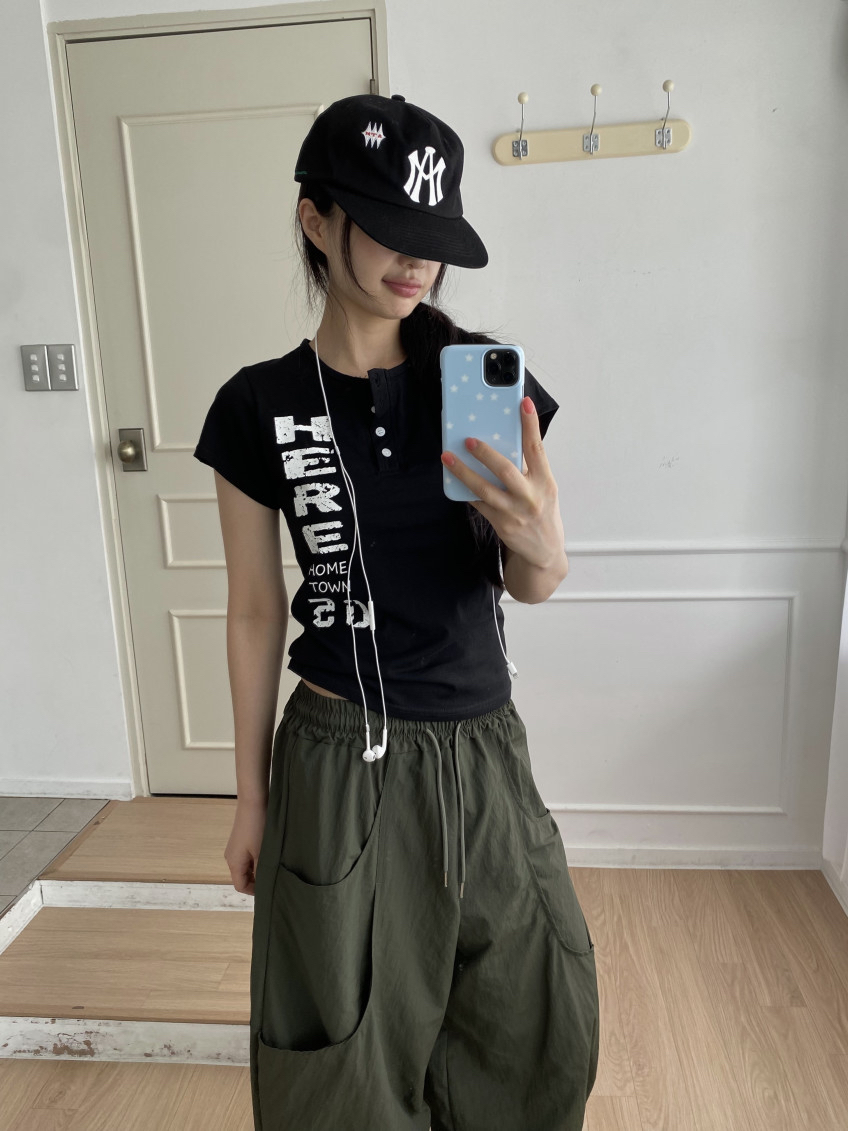 Distressed Graphic Button Top