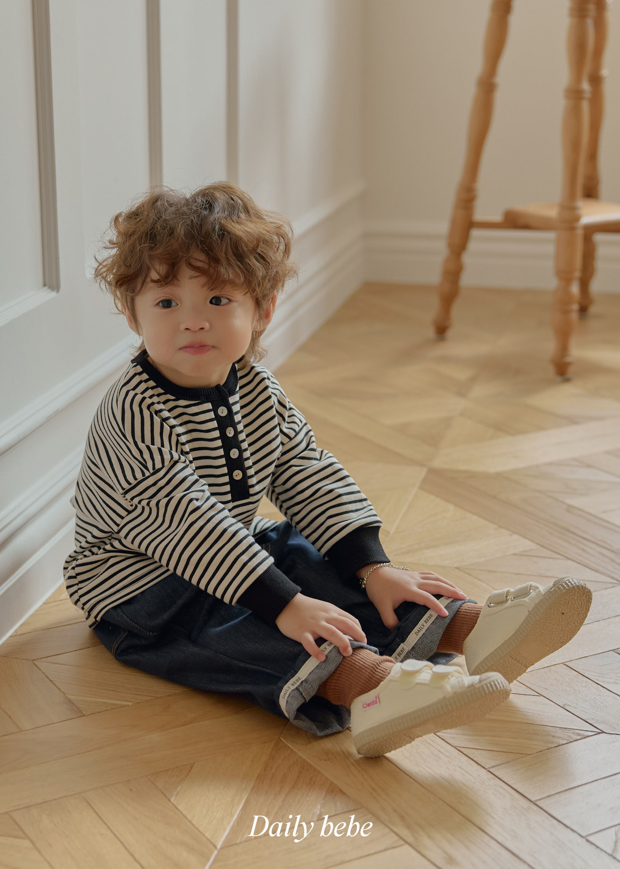 Dailybebe | Striped Henley Neck Tee