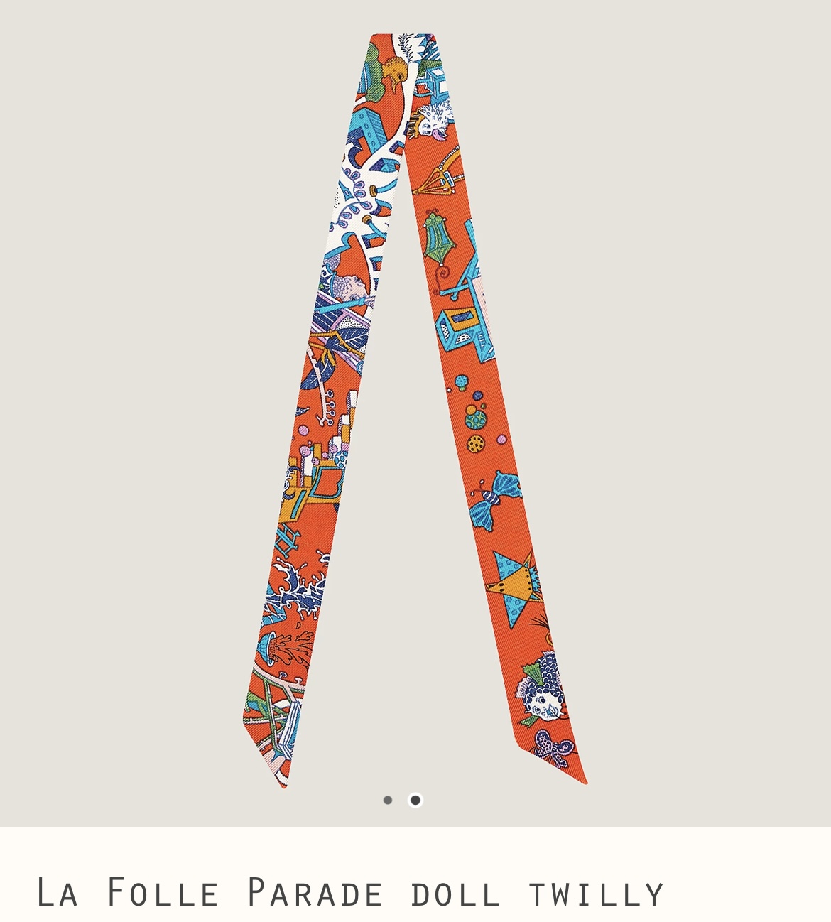 ✨Hermès 全新🆕 100%絲 HG I Orange I Bleu I Blanc Upcoming La Folle Parade 圖案 Twilly Doll