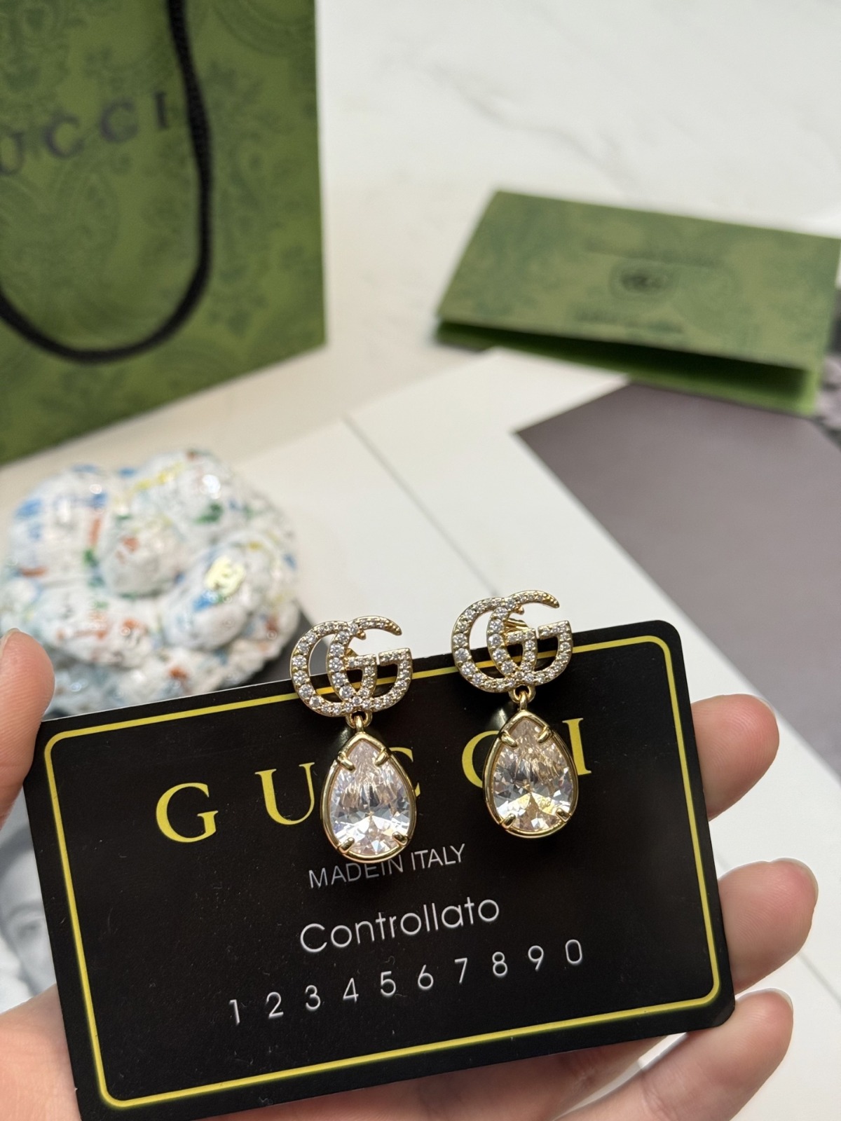 【原單】GUCCI GG Marmont Crystal Drop Earrings 水滴吊墜耳環 - 禮盒裝