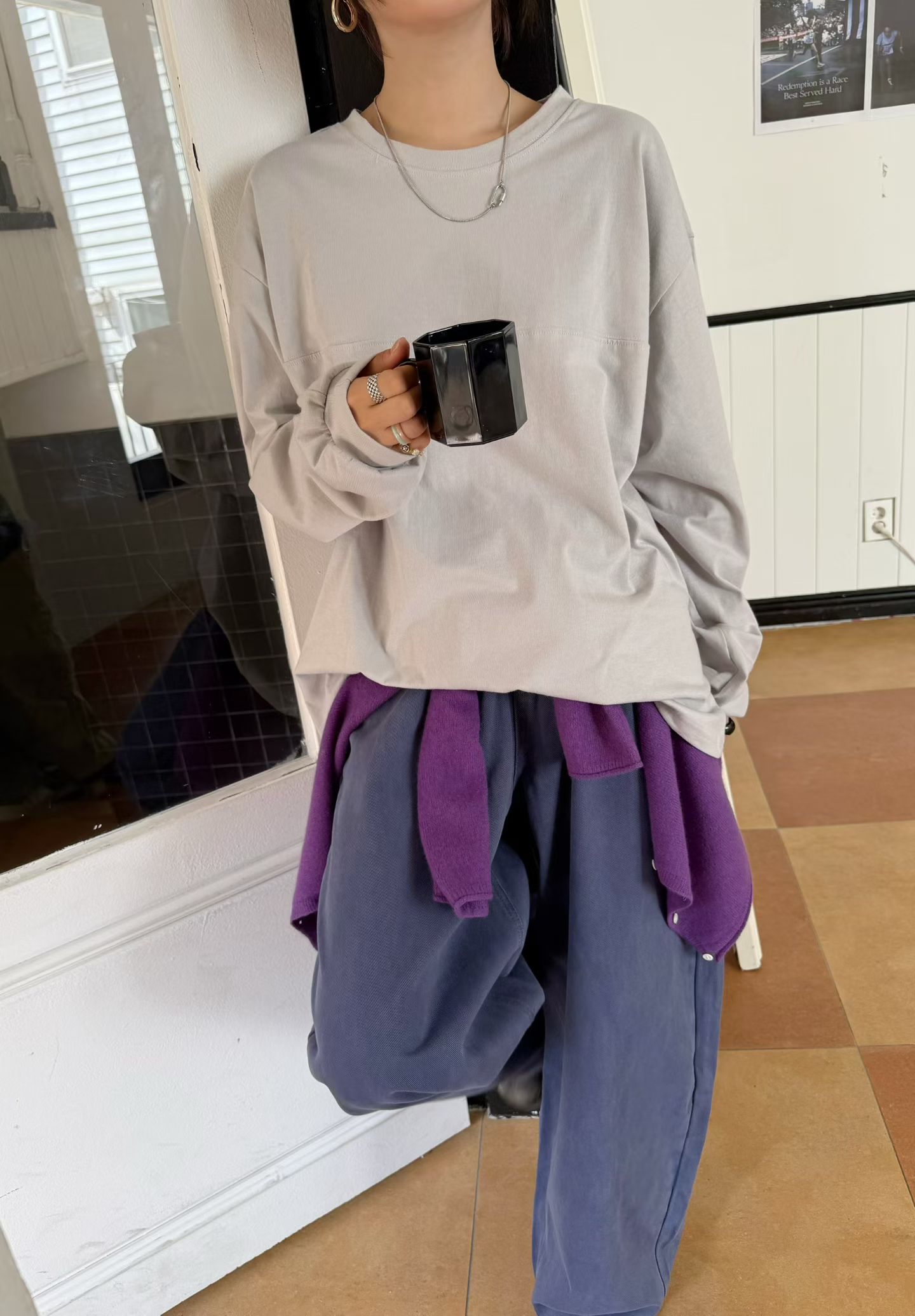 休閒百搭長袖素色上衣