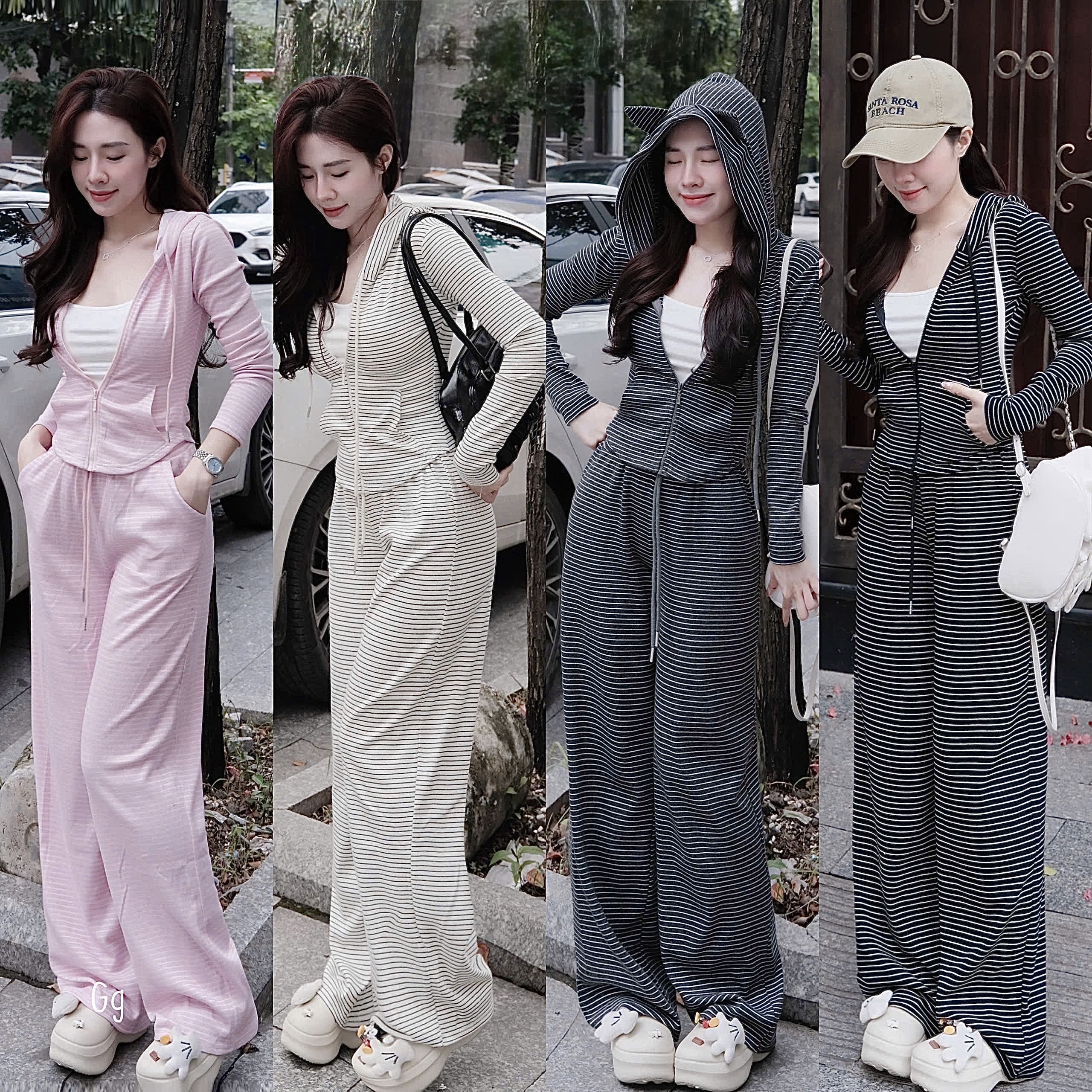 條紋家居服套裝，三件套