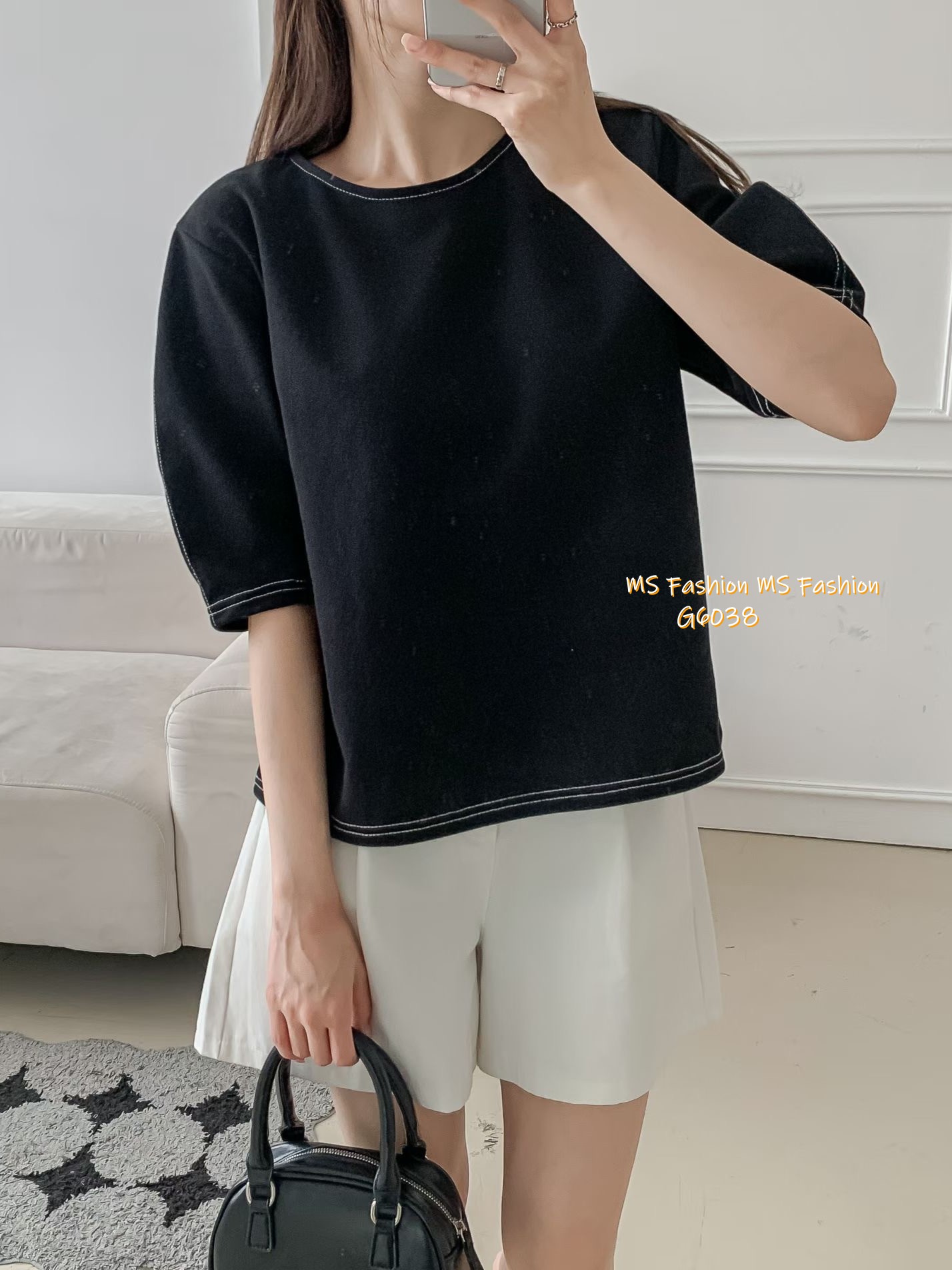 G6038 韓國🇰🇷明線泡泡袖top