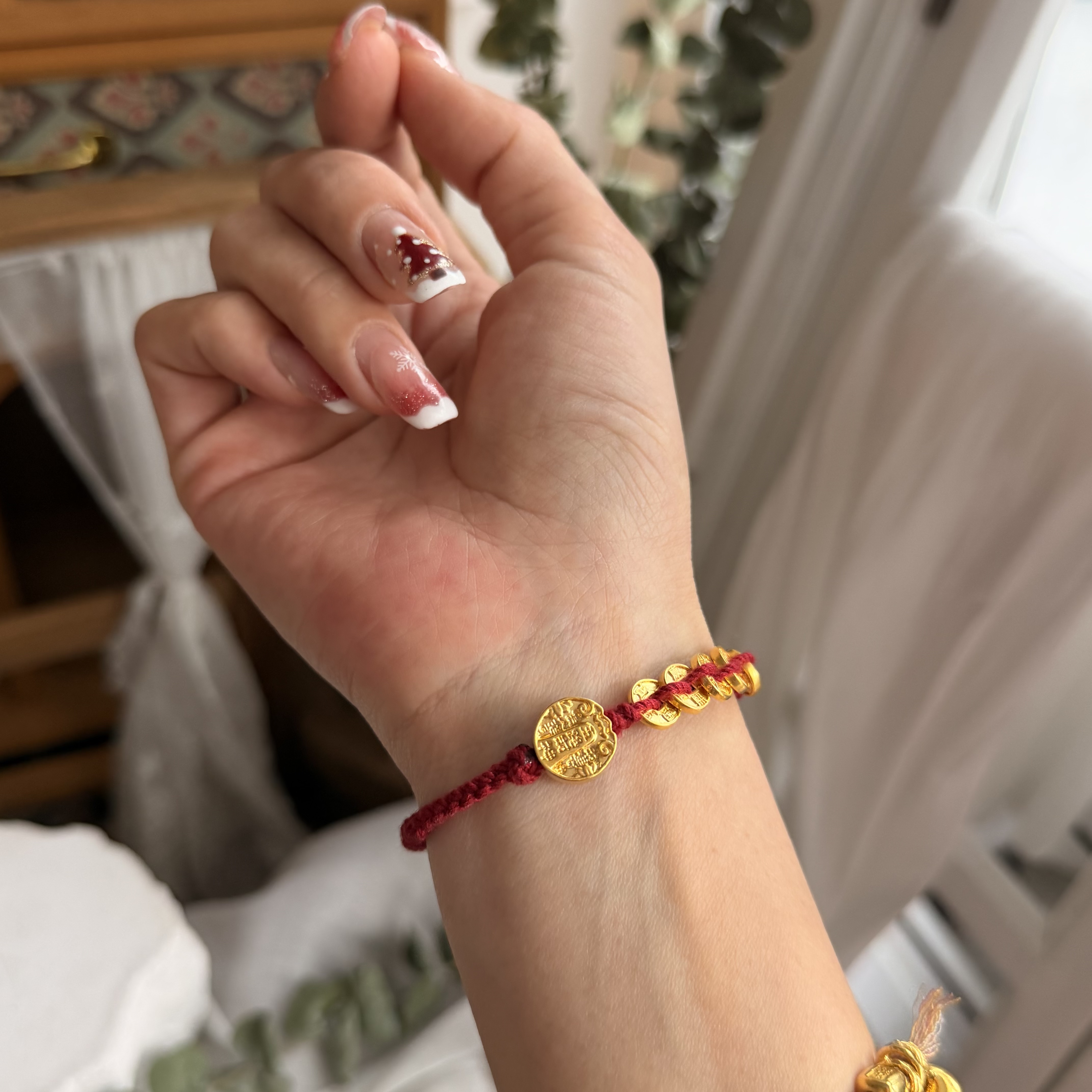 999硬金五帝錢+硬金五路財神襯手绳