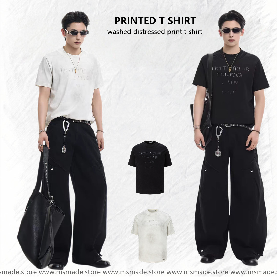 M27437洗水破邊印花T恤