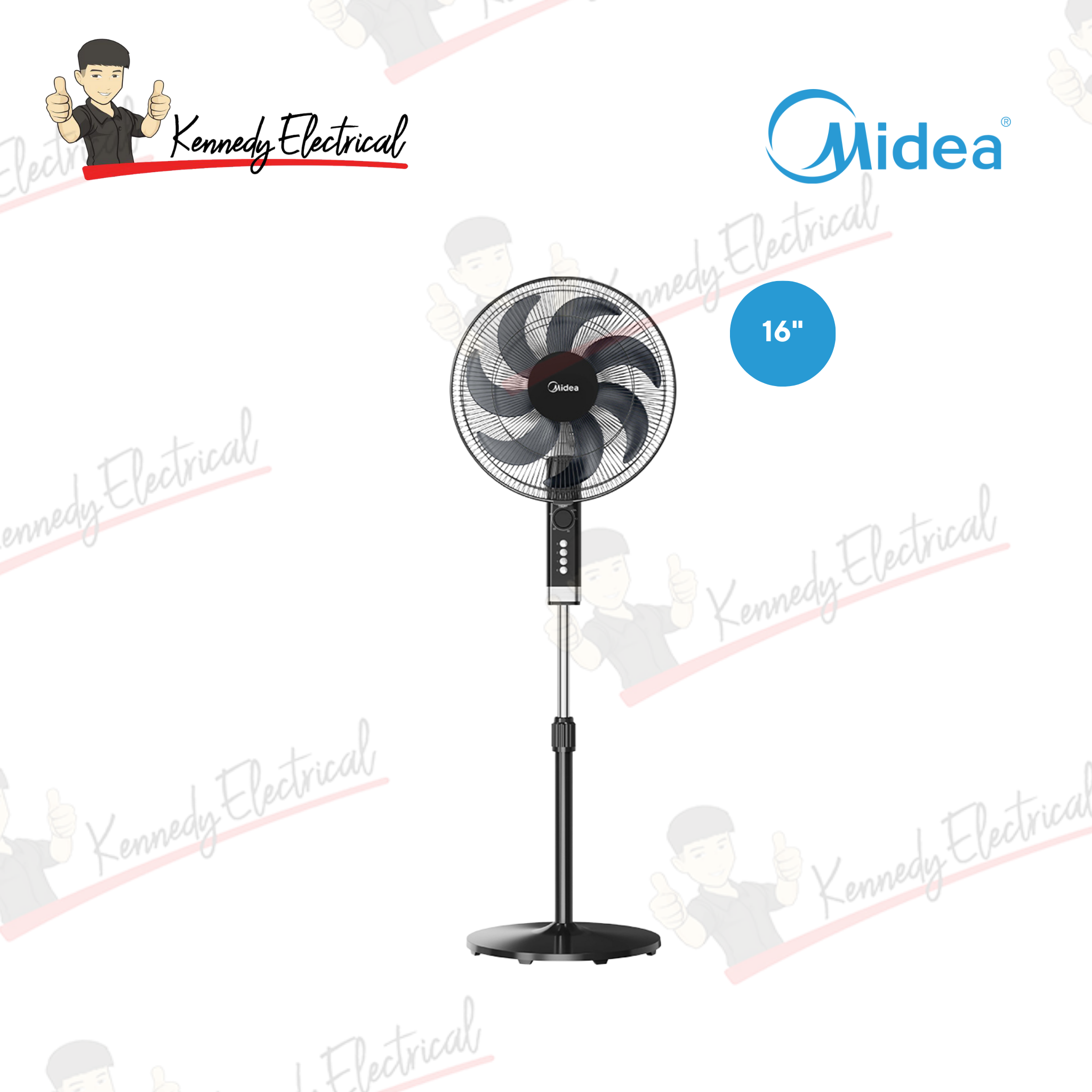 Midea 16" Stand Fan With 7 Blades, 3 Speed Setting & Timer (Black) MF-16FS23MT