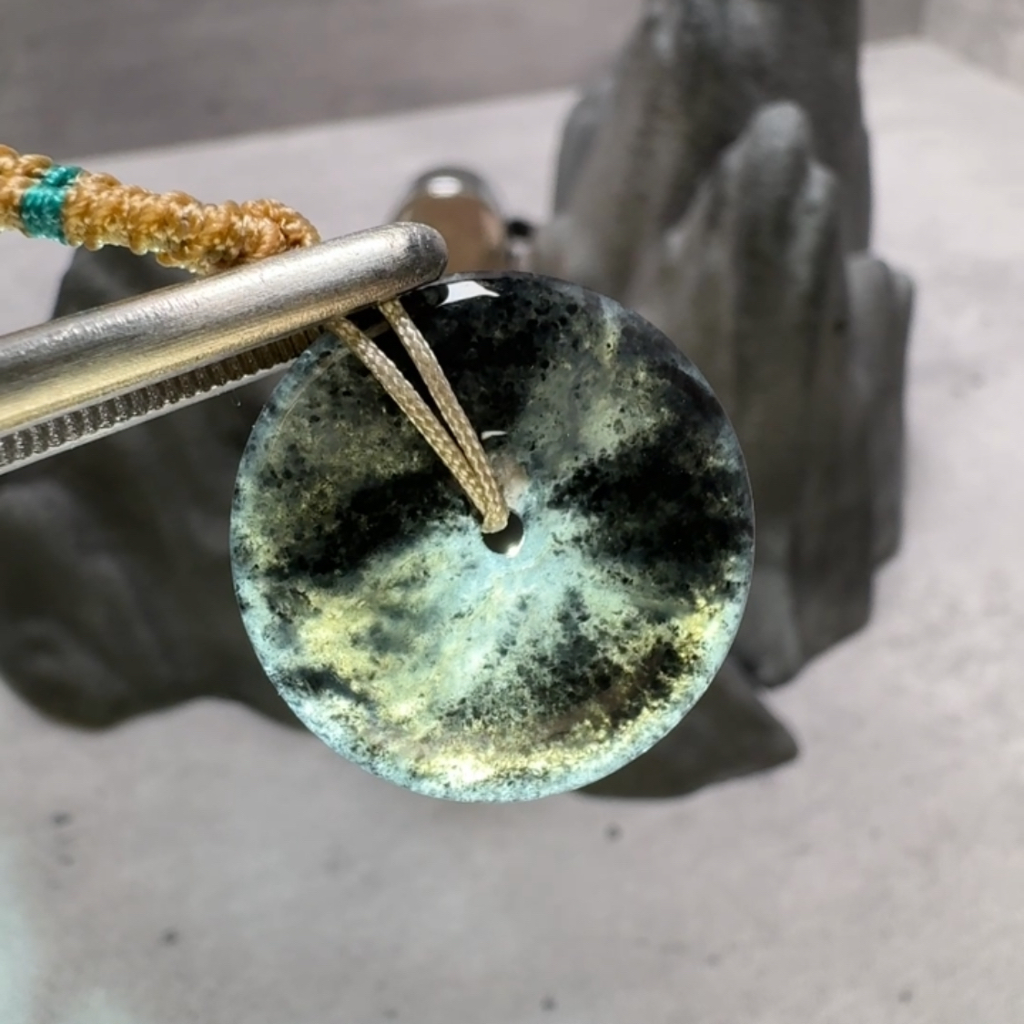 冰種山水墨烏雞平安扣