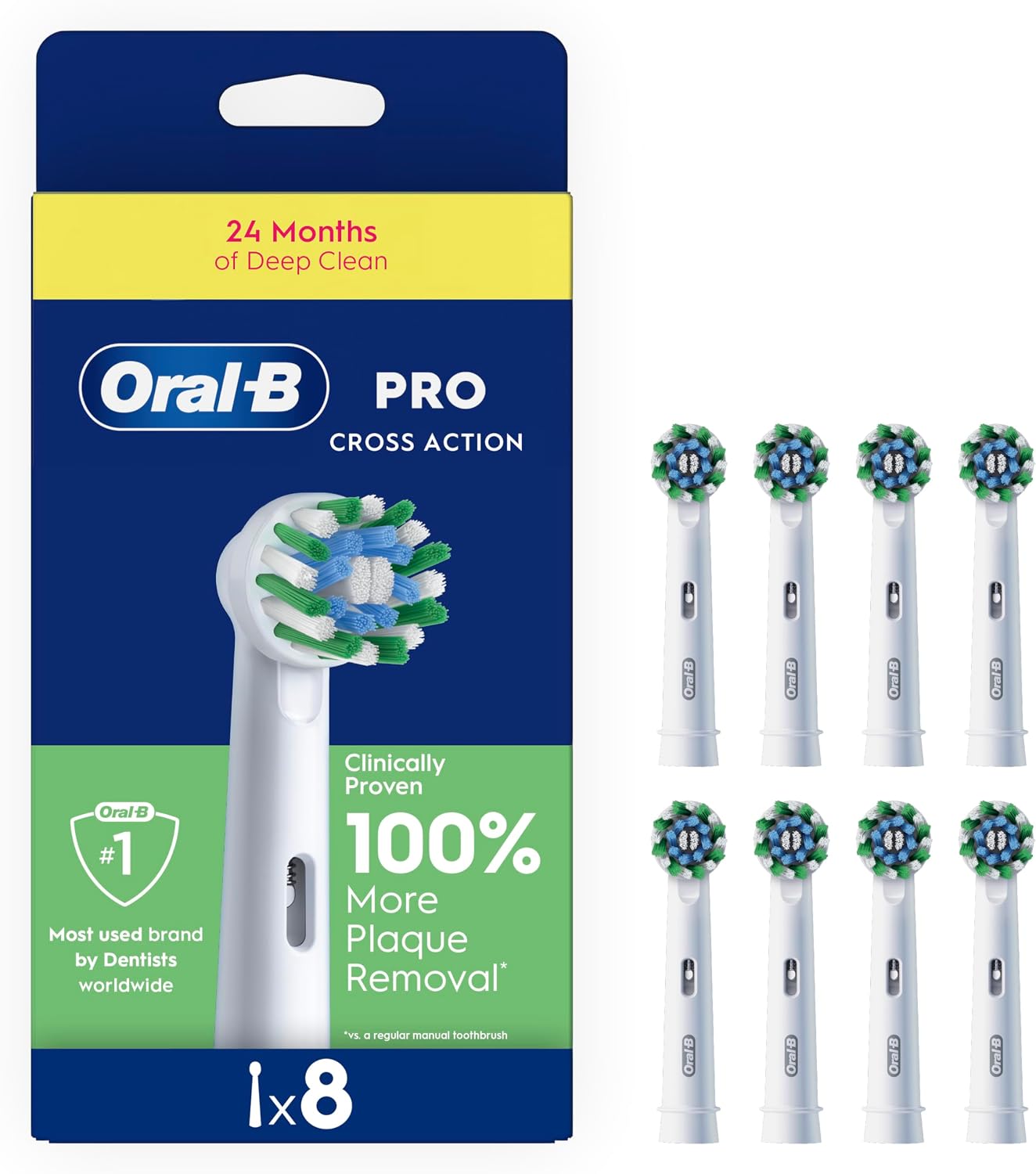 Oral B EB50 PRO CrossAction X 型電動牙刷頭（8 件裝）白色 EB50RX-8 Pro CrossAction X Shape Electric Toothbrush Heads (Pack of 8) WHITE