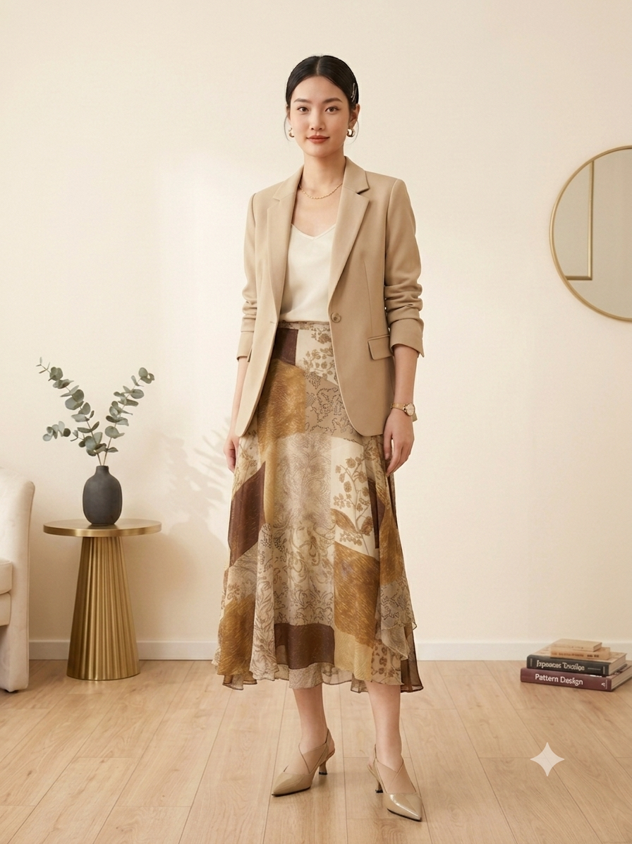 Patchwork Midi Skirt ( Premium Chiffon)