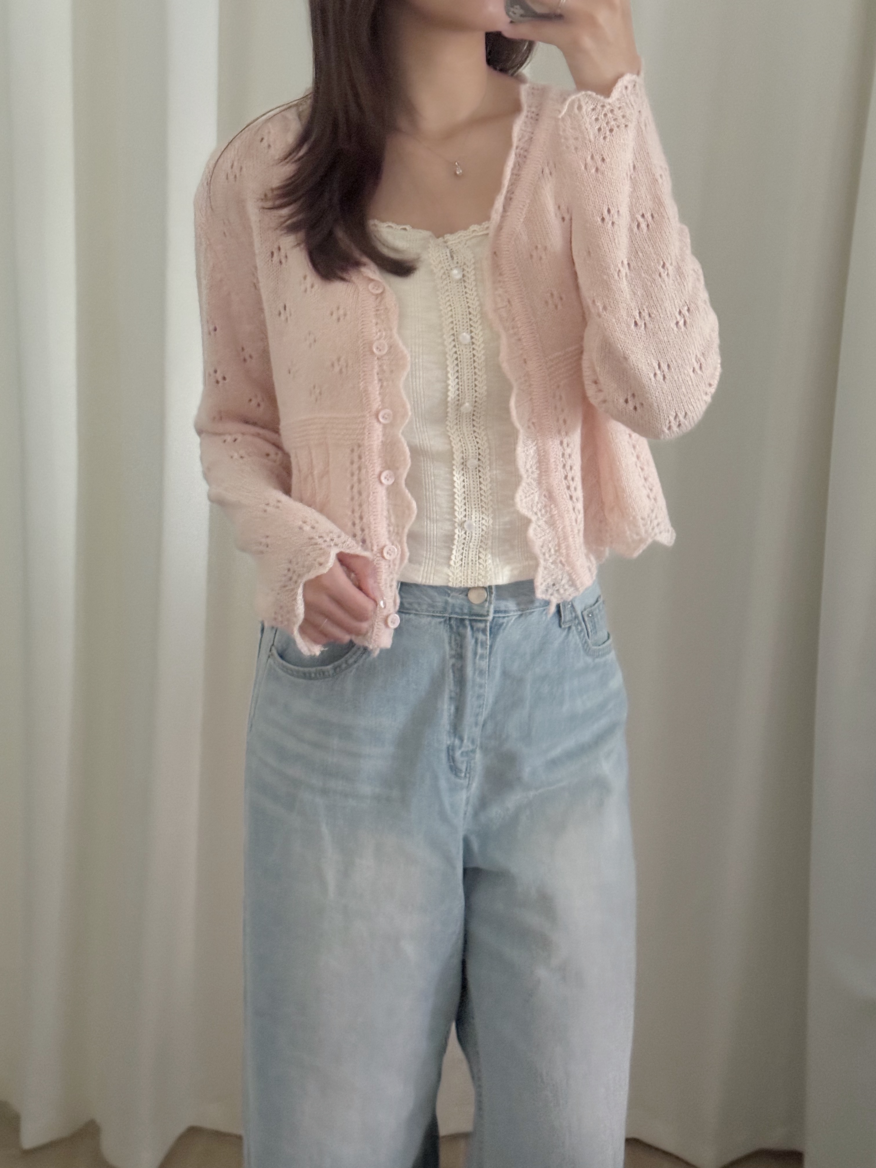 通花波浪邊針織外套(三色入)