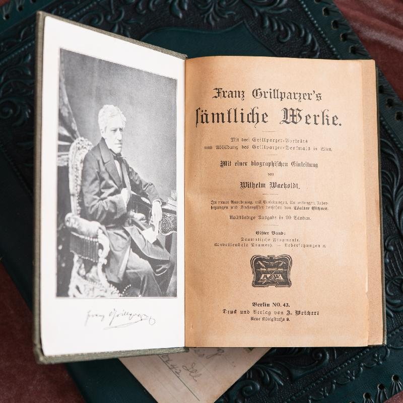 Antique Turn of 20th Century Rich Art Nouveau /Art Deco Graphic Franz Grillparzer's German Book Set of 2 (MW117)