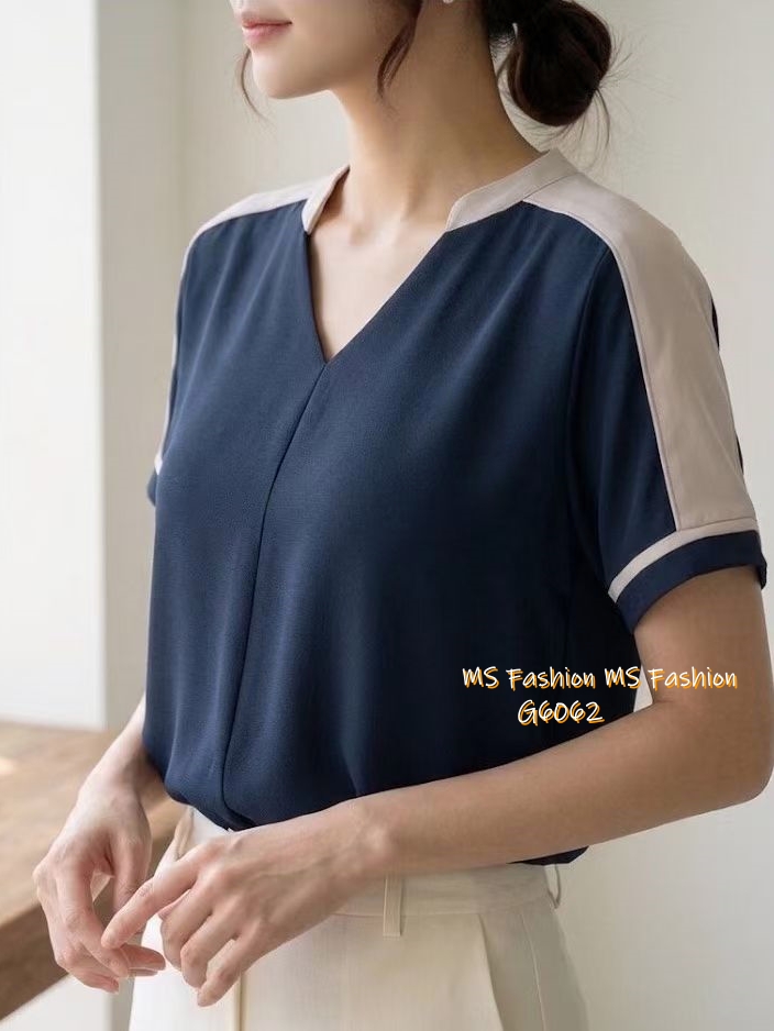 G6062 韓國🇰🇷靚料V領拼色top