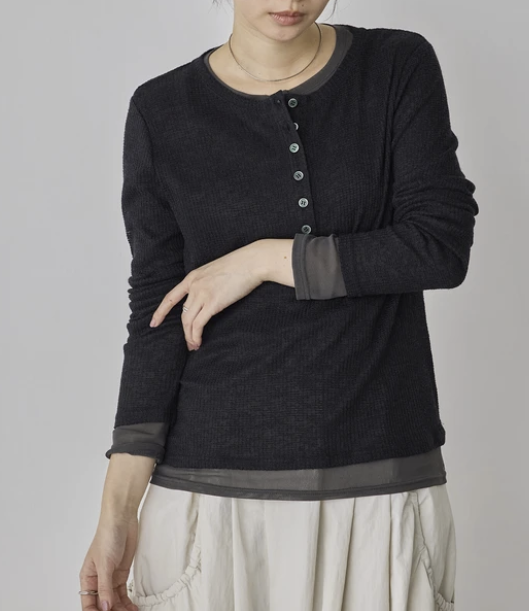 輕盈彈性網紗亨利領上衣 - 2026 流行穿搭  長䄂上衣 春夏時尚穿搭 獨特設計 成人休閒 日常穿搭 易於配搭 日本直送   #JP-I-260033