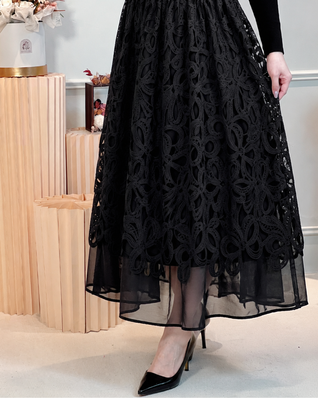 5112 Lyuba Floral Mesh Lace Skirt 