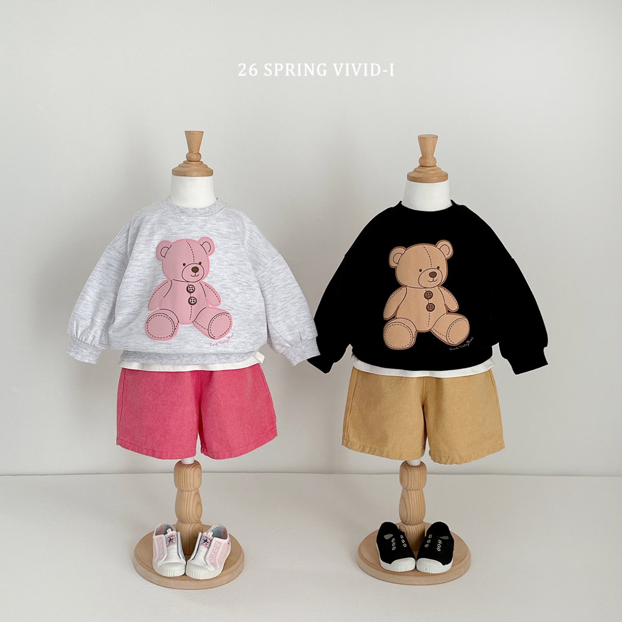 🌸預訂 韓國直送🌸🇰🇷VIVIDI三色泰迪熊印花寬鬆衛衣