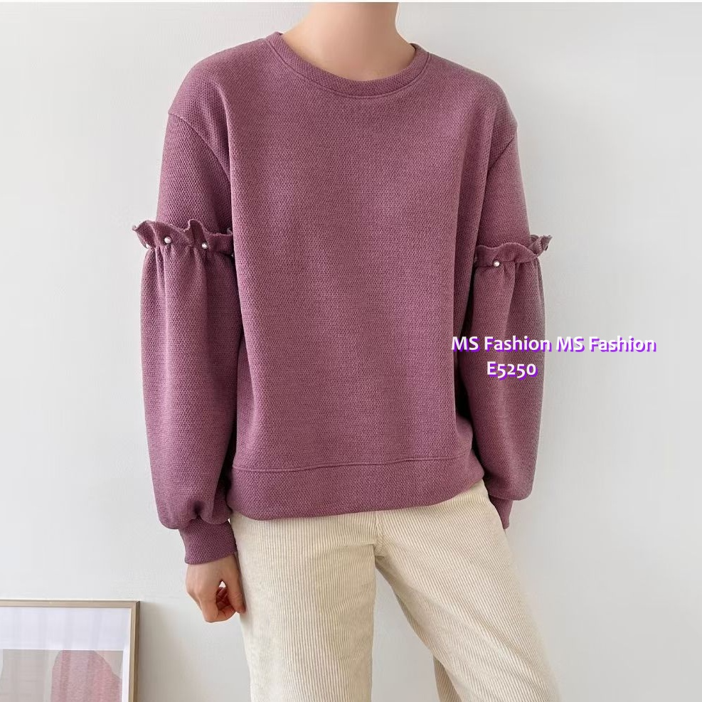 E5250 靚色ruffle袖珠珠top