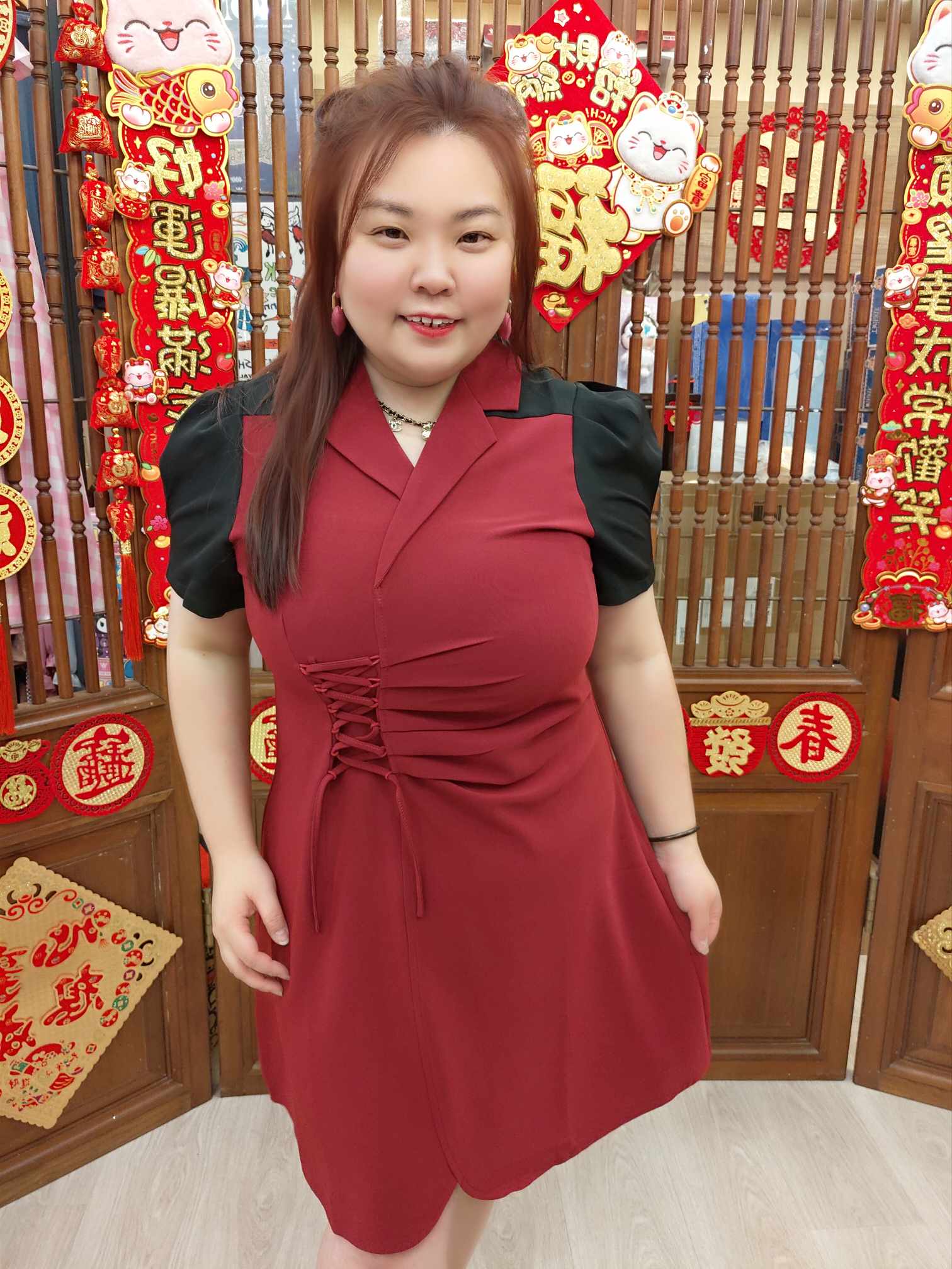 OTC06 BE#281861 拼色袖绑带设计连衣裙