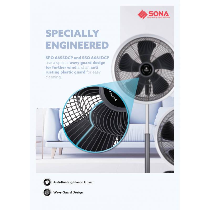 SONA 16” Remote DC Power Stand Fan SSO 6661DCP