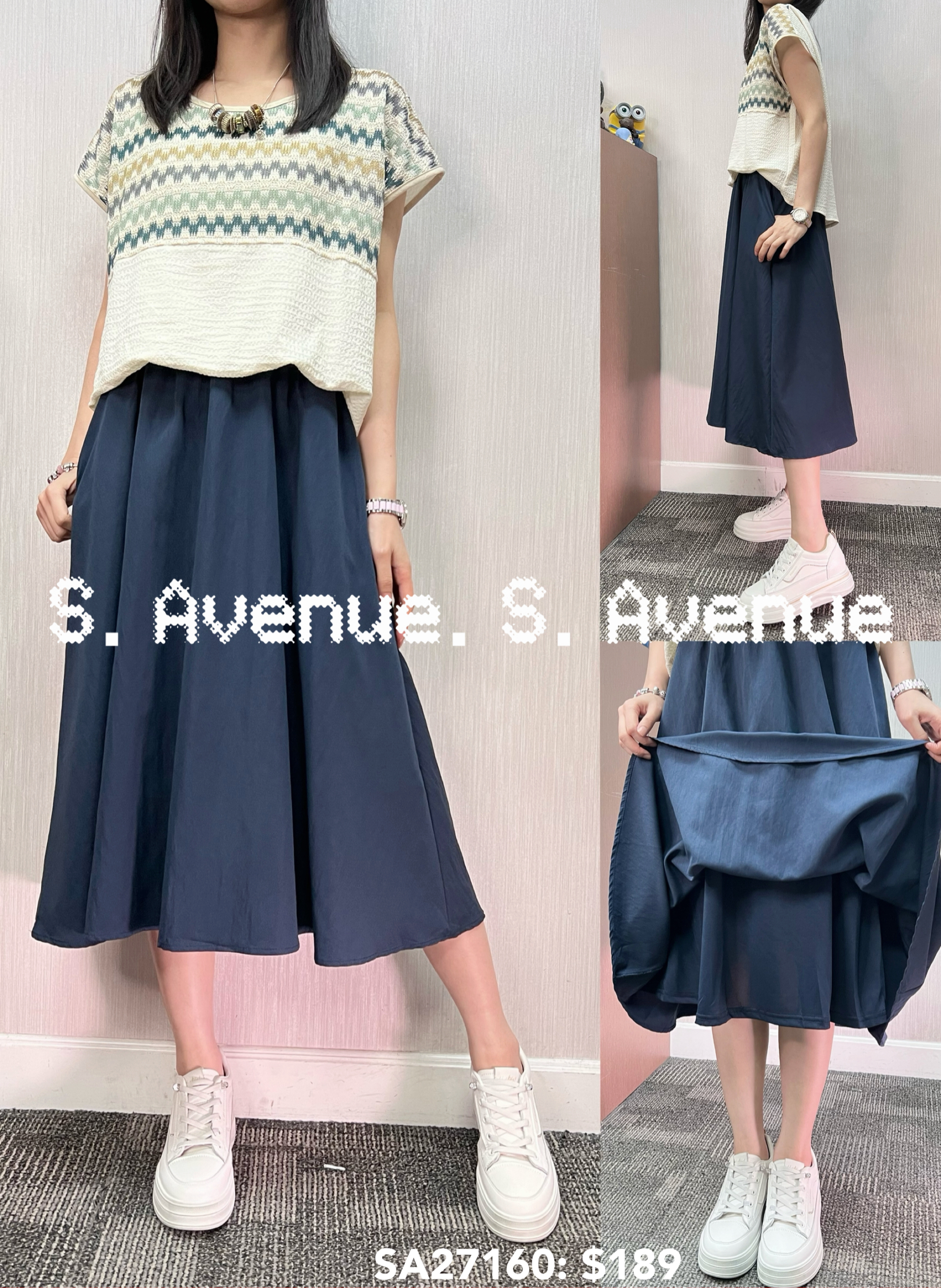 SA27160: 短袖上拼間勾織下拼西布op