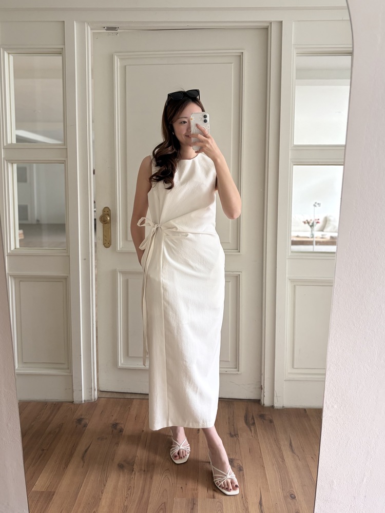 Gathered Waist Tie Dress (Ivory)