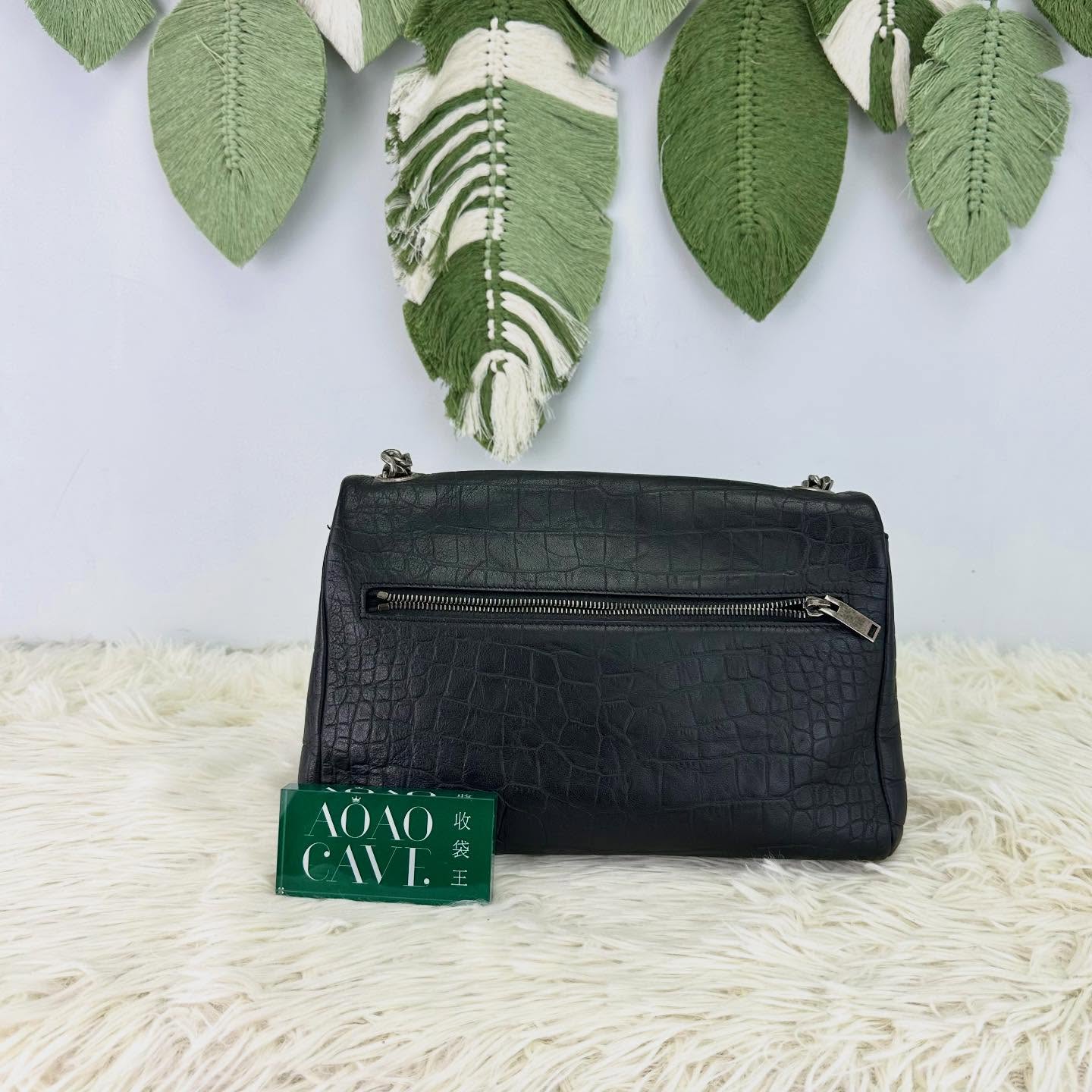 YSL🤍PRE OWNED West Hollywood 黑銀鱷魚壓紋 郵差包🖤