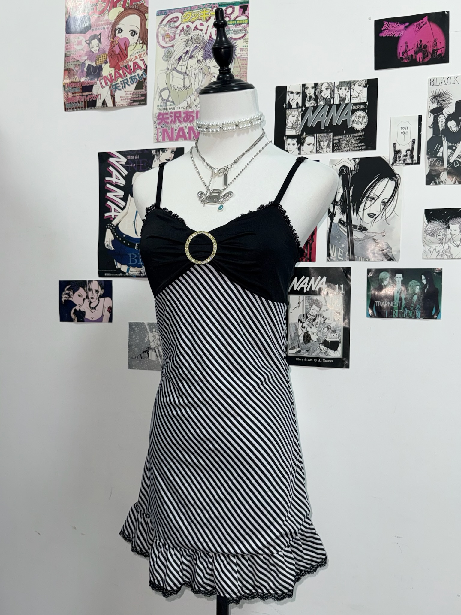 Diagonal Striped Cami Dress with O-Ring Detail