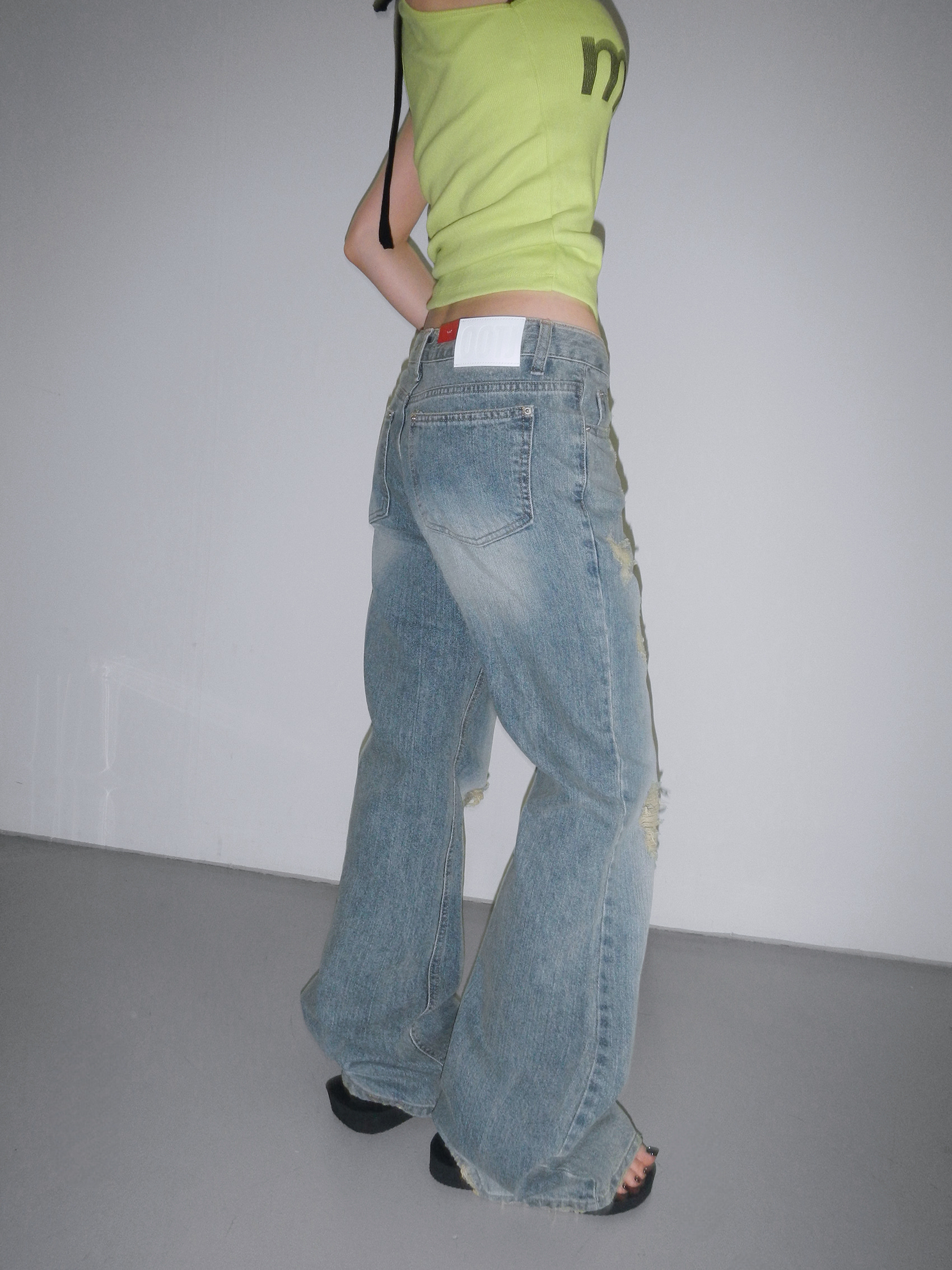 Distressed Washed Wide-Leg Pants