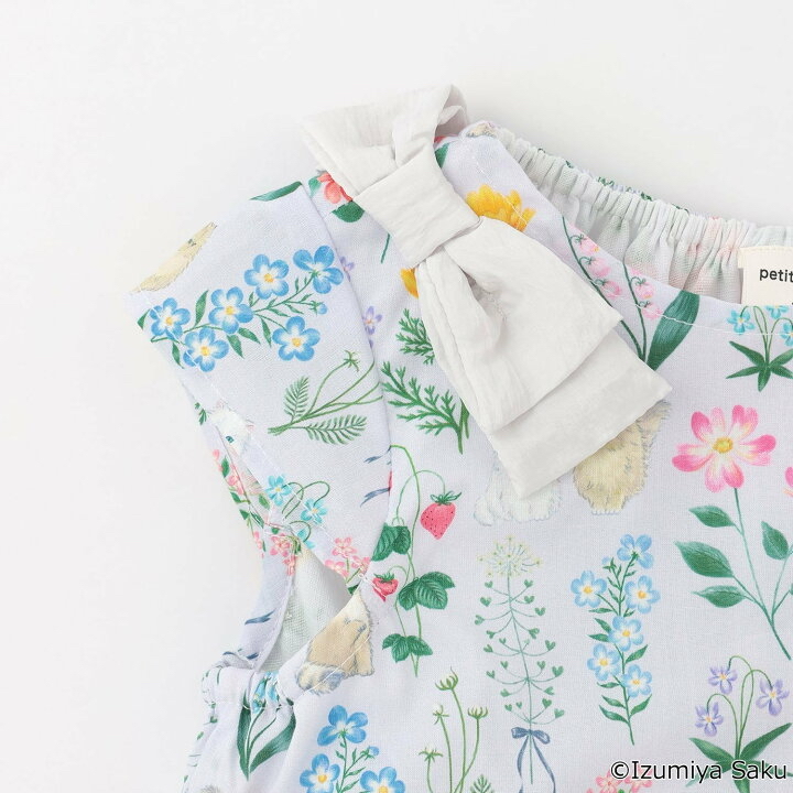 🇯🇵預訂 日本直送🇯🇵Petit Main x Izumiya Saku兩色花卉小貓滿印蝴蝶結短袖連身裙