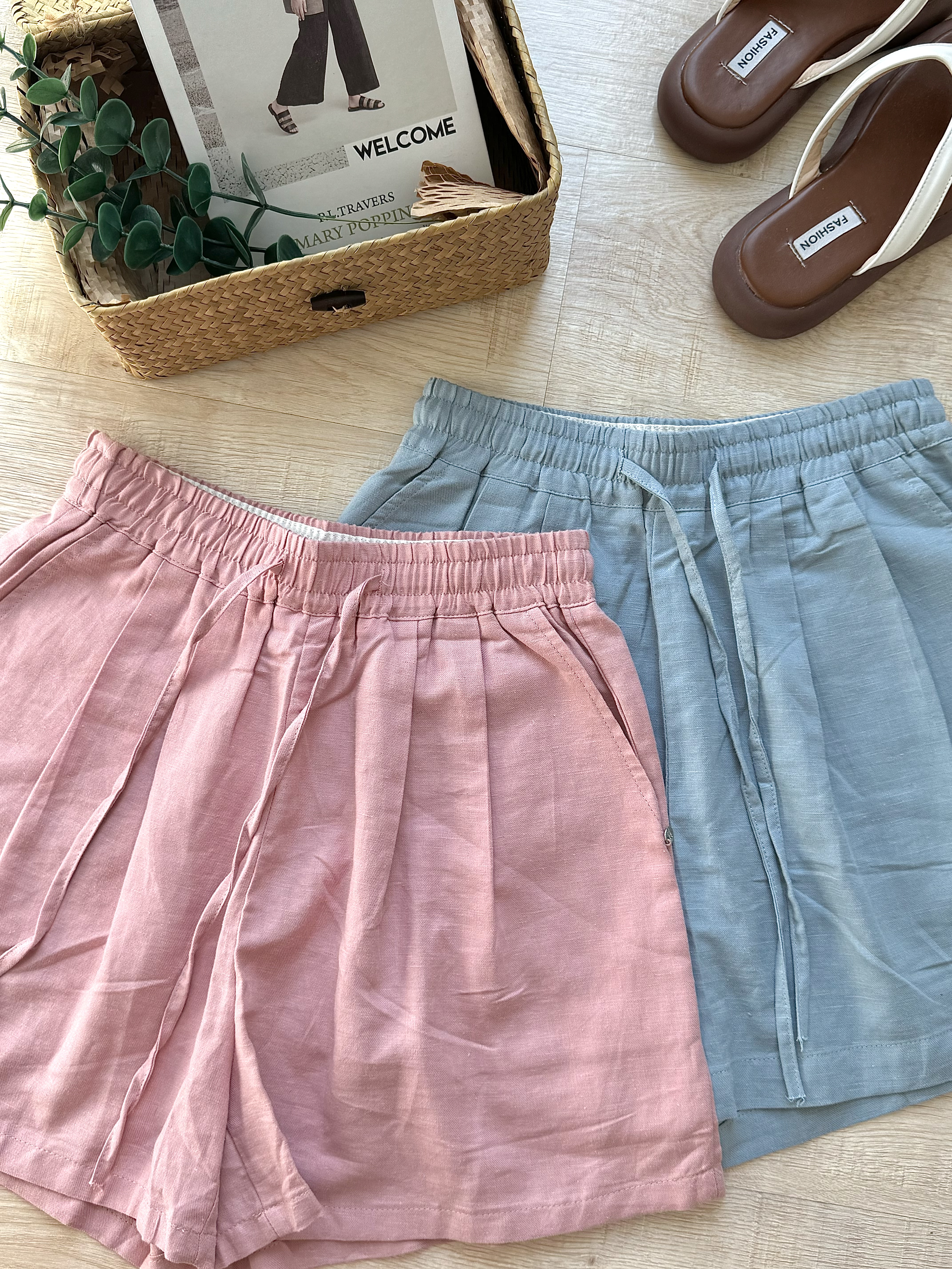 High Waist Cotton Linen Casual Short 韩系高腰棉麻休闲抽绳短裤 （ 5 Colors )