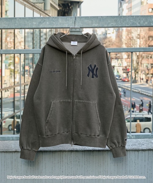 日本直送 特價優惠MLB MLB/美國職棒大聯盟 定製徽章刺繡顏料加工大剪影內側起毛雙拉鍊連帽衫 