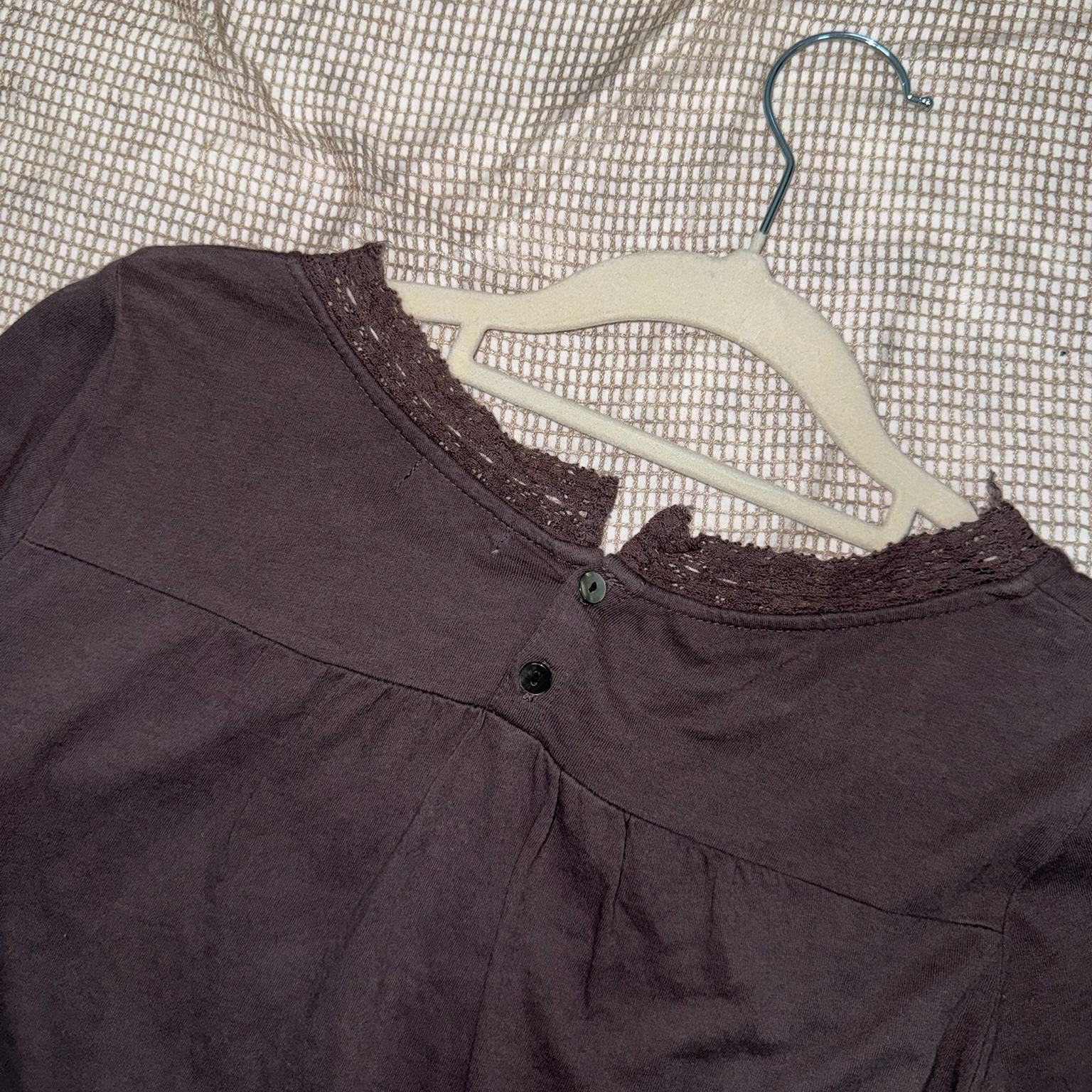 Square Neck Lace Trim Long Sleeve Top