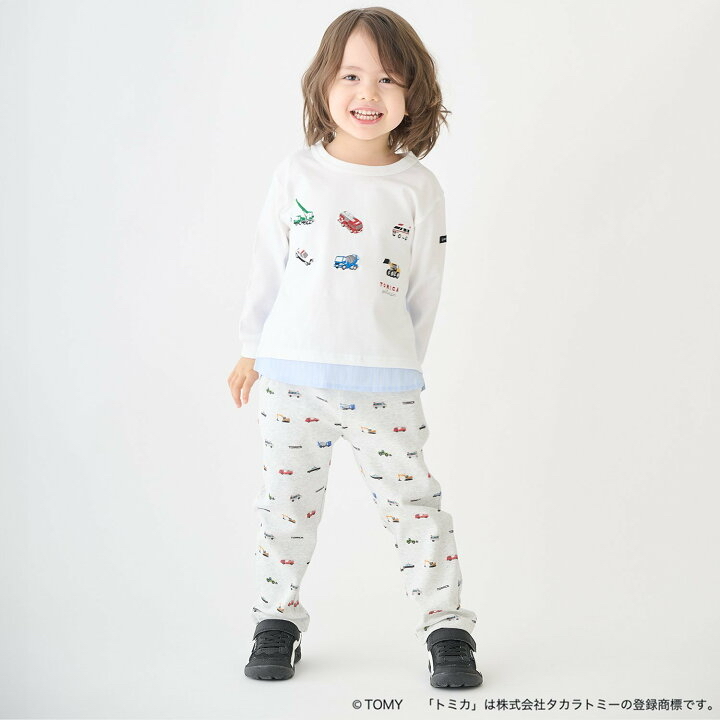 🇯🇵預訂 日本直送🇯🇵Petit Main x Tomica系列兩色恐龍車車印花拼布假兩件長袖T恤