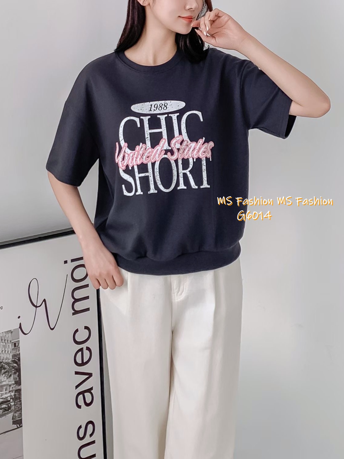 G6014 韓國🇰🇷拼色字母print top