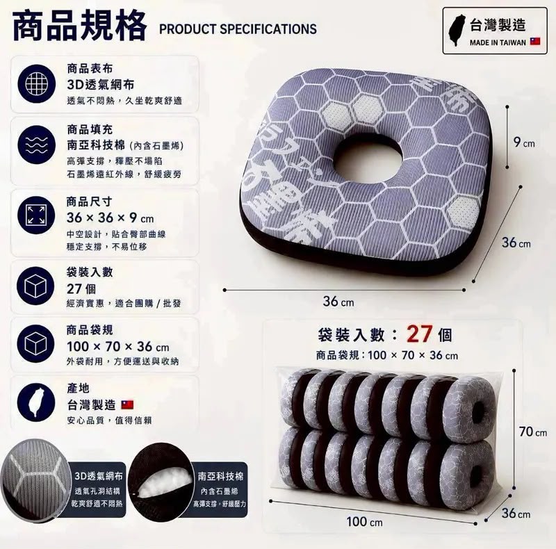 ＜限時預購＞ JOJO透氣3D石墨烯甜甜圈坐墊 TW260821L01 《24/8截單，預計11月中旬到港》