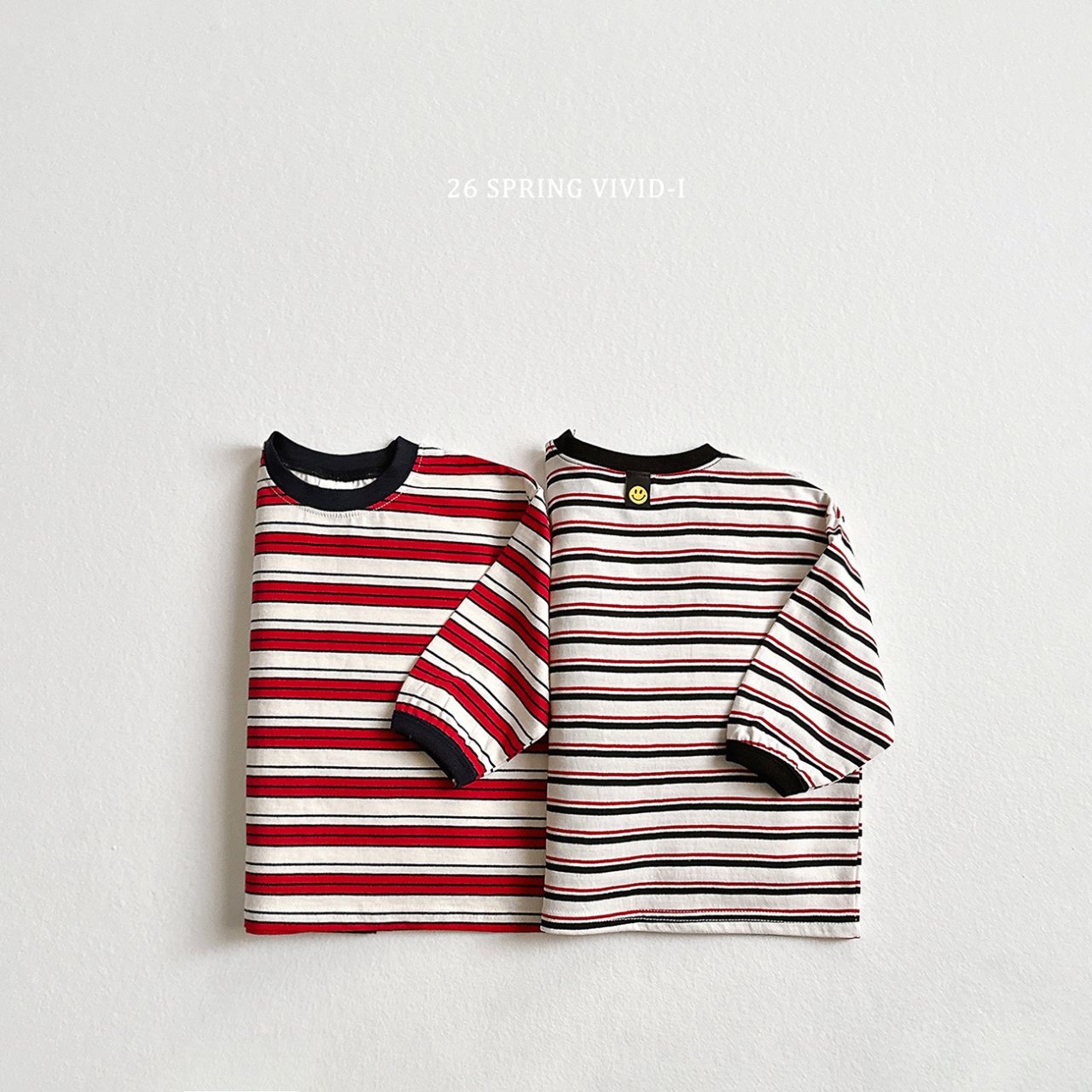 🌸預訂 韓國直送🌸🇰🇷VIVIDI兩色微笑標籤條紋寬鬆長袖上衣
