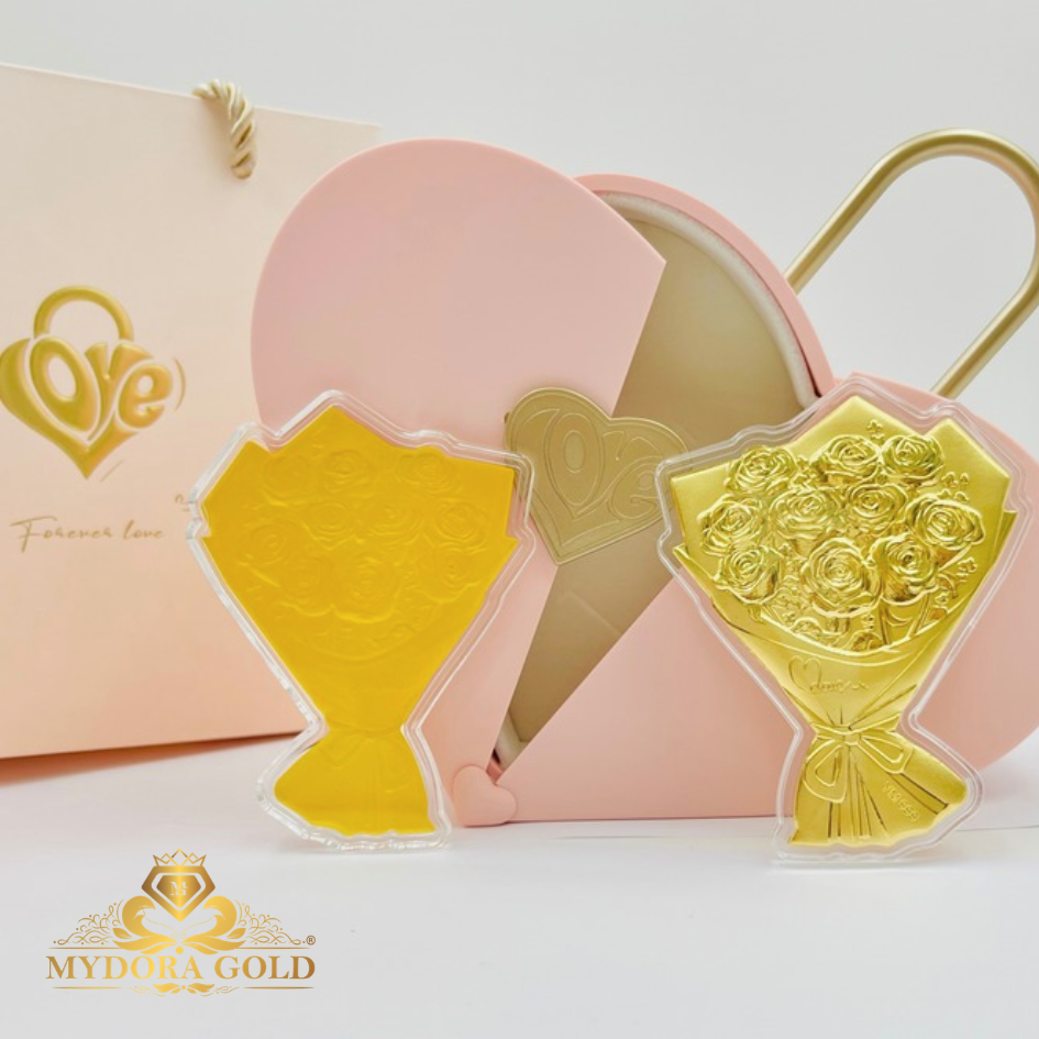 MYDORA Rose Bouquet + Love Box Set l EMAS 999/24K Gold Wafer NOTE