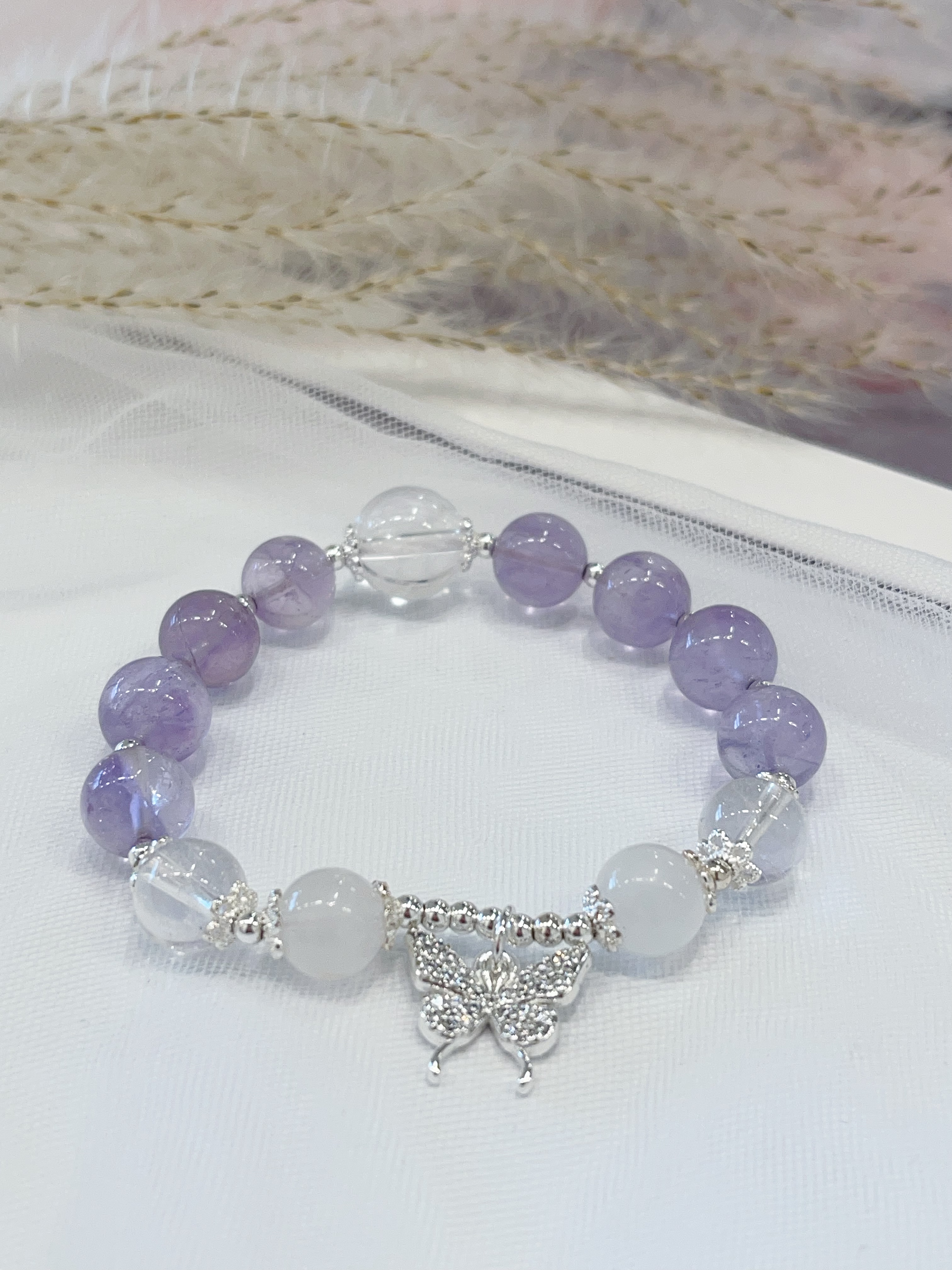 💜 薰衣草紫水晶 × 白水晶 Lavender Amethyst & Clear Quartz ｜温柔灵动 10mm