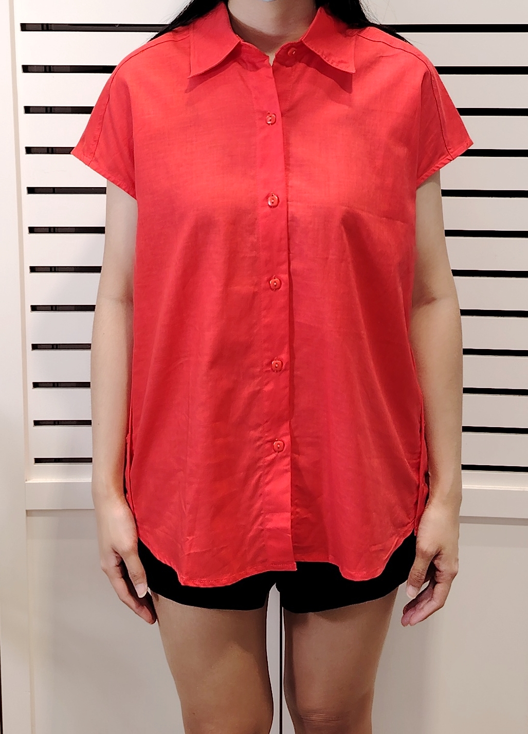 H9302 Cotton Linen Sleeve less Shirt Sleeve Button