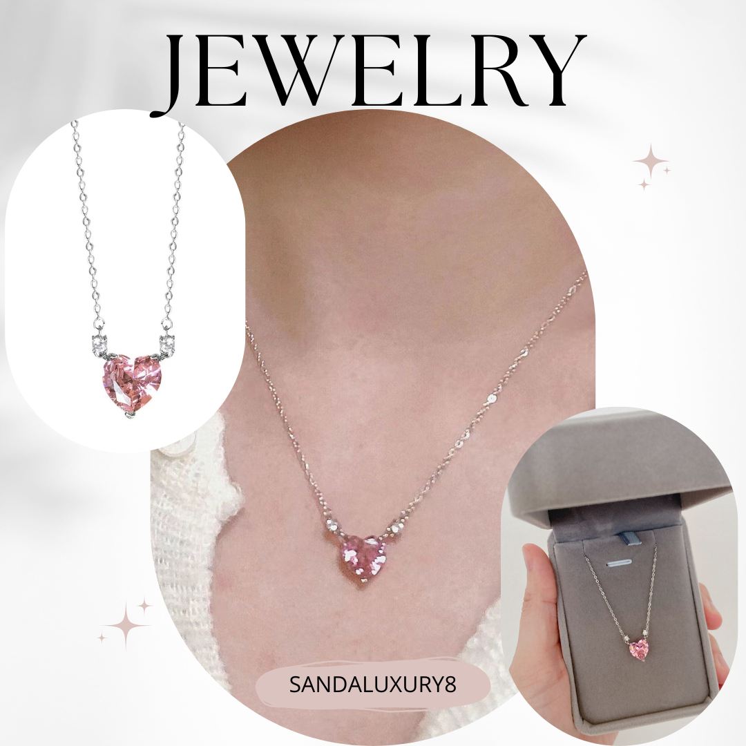 Delicate Heart Necklace with Pink Crystal Pendant, Minimalist Jewelry for Women, Gift for Her, Best Friend, Girlfriend, Mom, Daughter, Wife, Sister