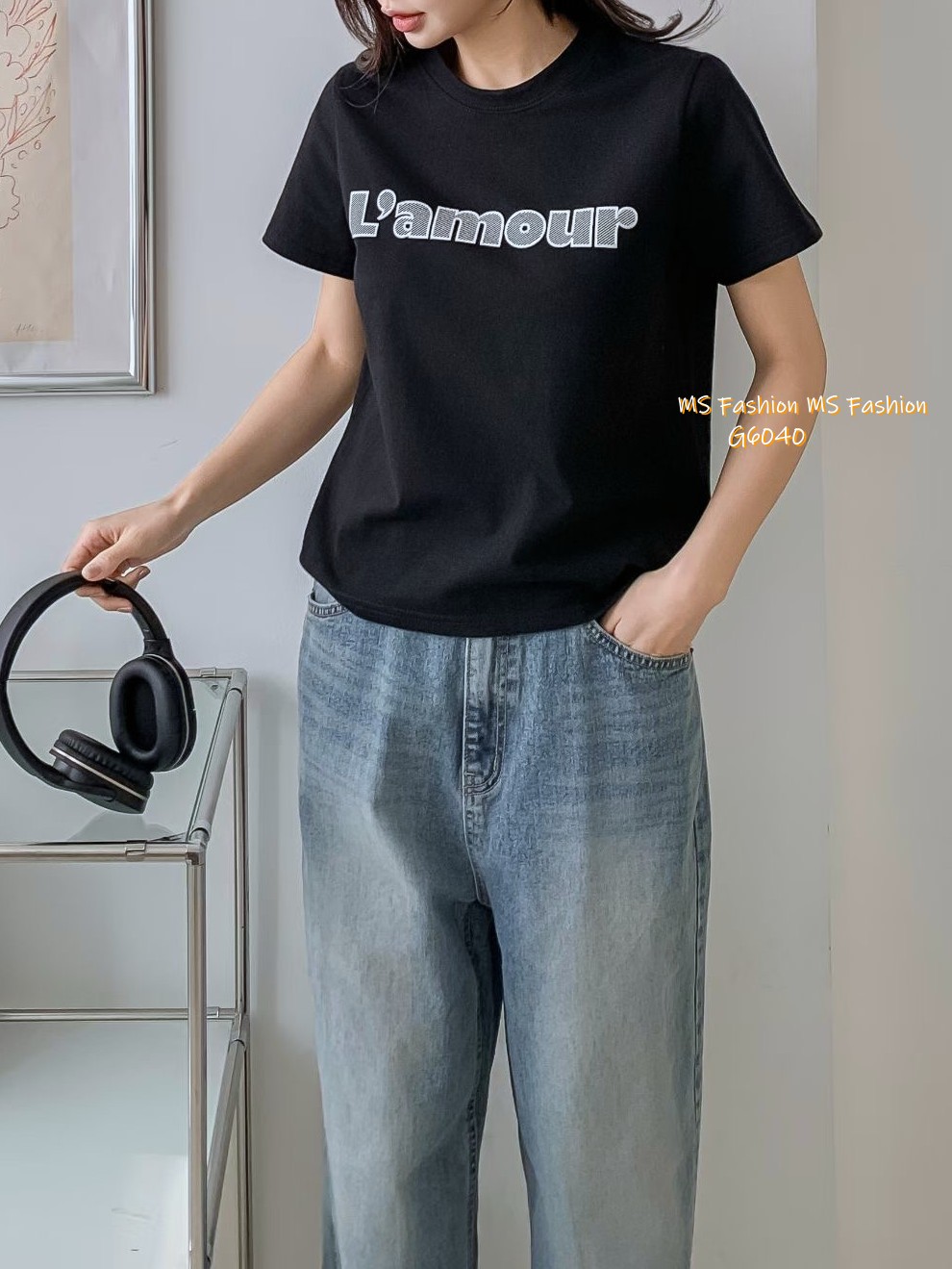 G6040 韓國🇰🇷拼色字母tee仔