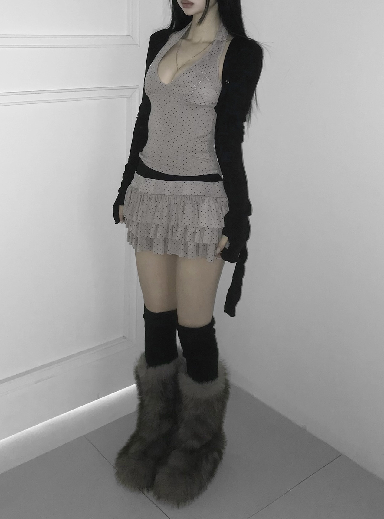 Rhinestone Cross Polka Dot Halter Top