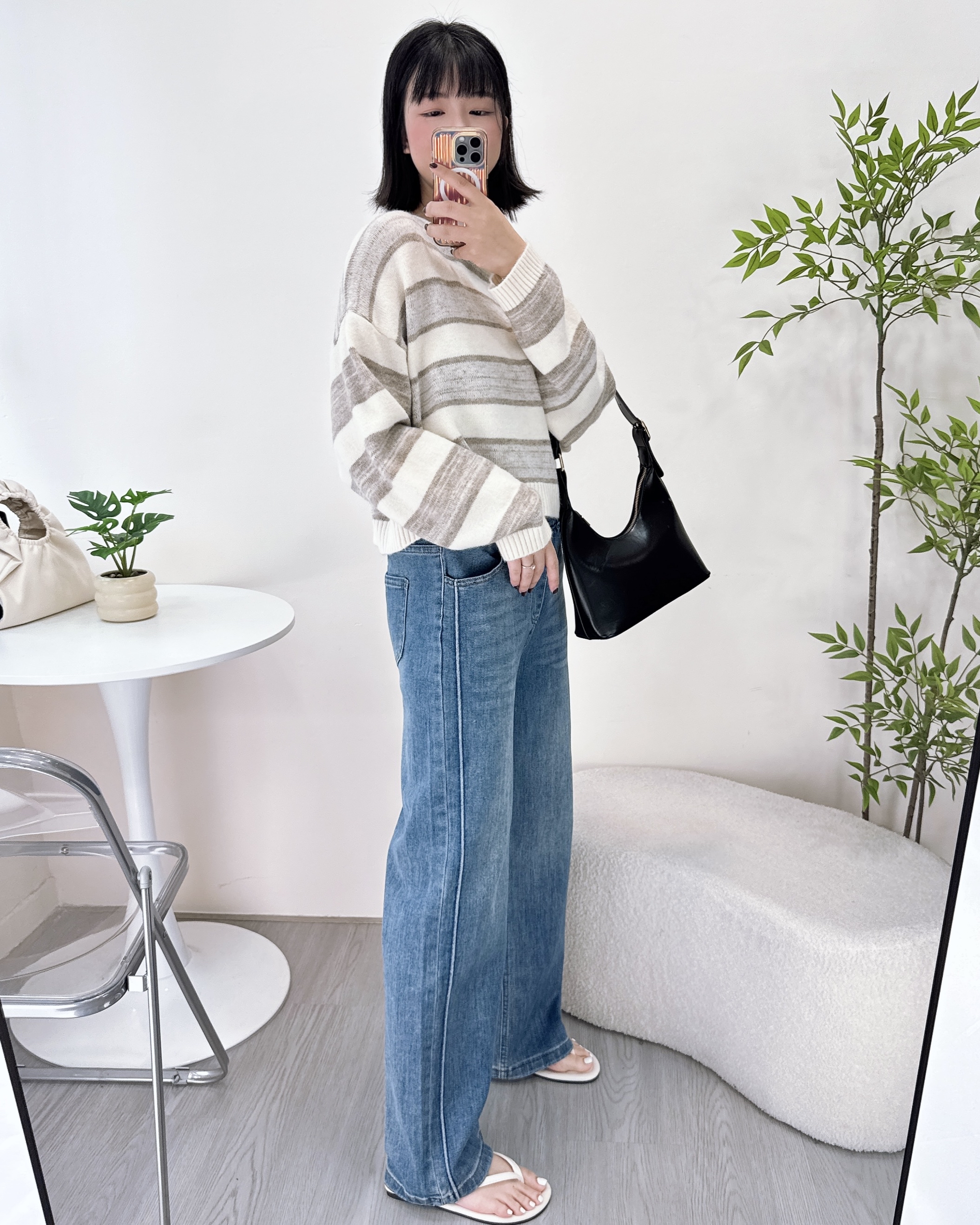 彈性超柔軟天藍直腳牛仔褲