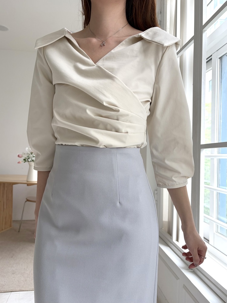 Camelia Wrap Collar Blouse (Cream)