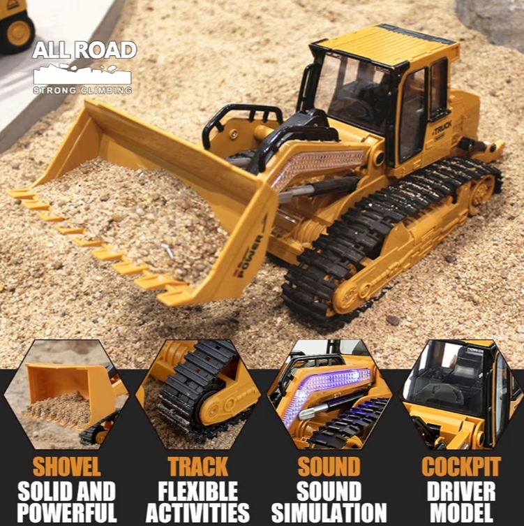 遙控推土機玩具 2.4GHz履帶工程車 RC挖土機 360度旋轉 發光發聲 充電式工程車 兒童玩具