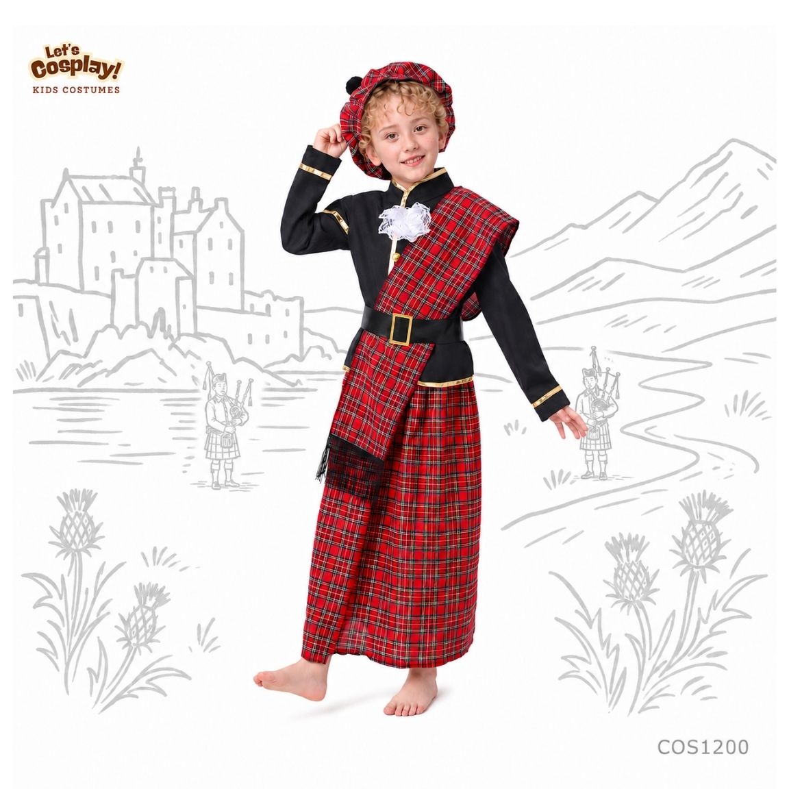 兒童蘇格蘭民族服｜男童紅格仔 Highland Costume｜International Day 國際民族服裝日表演服