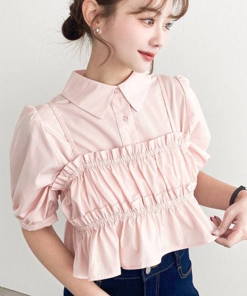 荷葉邊抹胸短袖襯衫上衣【JT036】