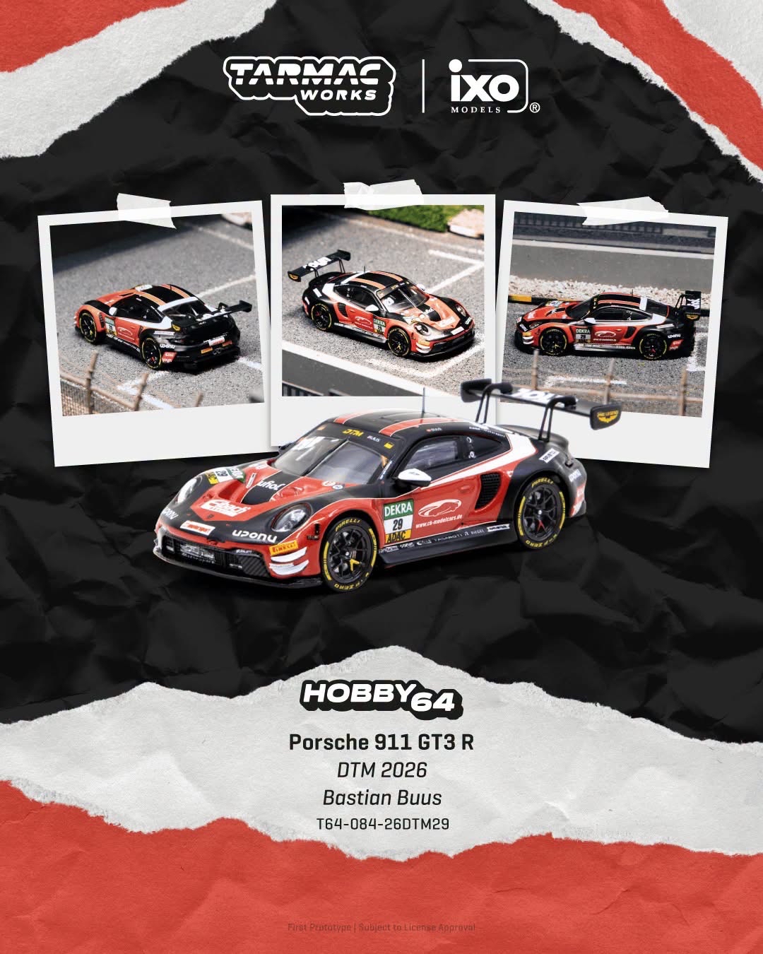 （預訂 Pre Order) Tarmac Works （ T64-084-26DTM29 ）Porsche 911 GT3 R DTM 2026 Bastian Buus